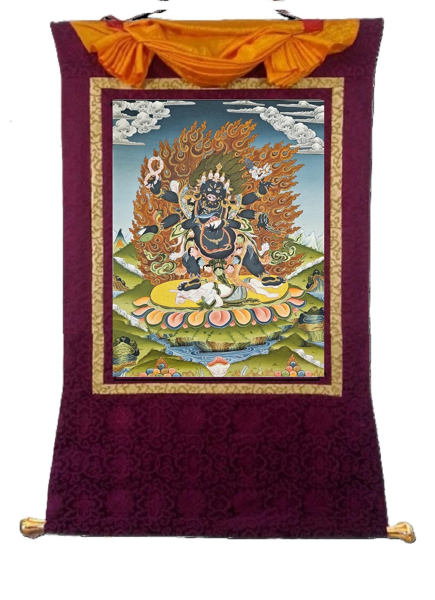 402. 6 Six Arm Mahakala Thanka (Thangka). Free Brocade / Free Shipping.
