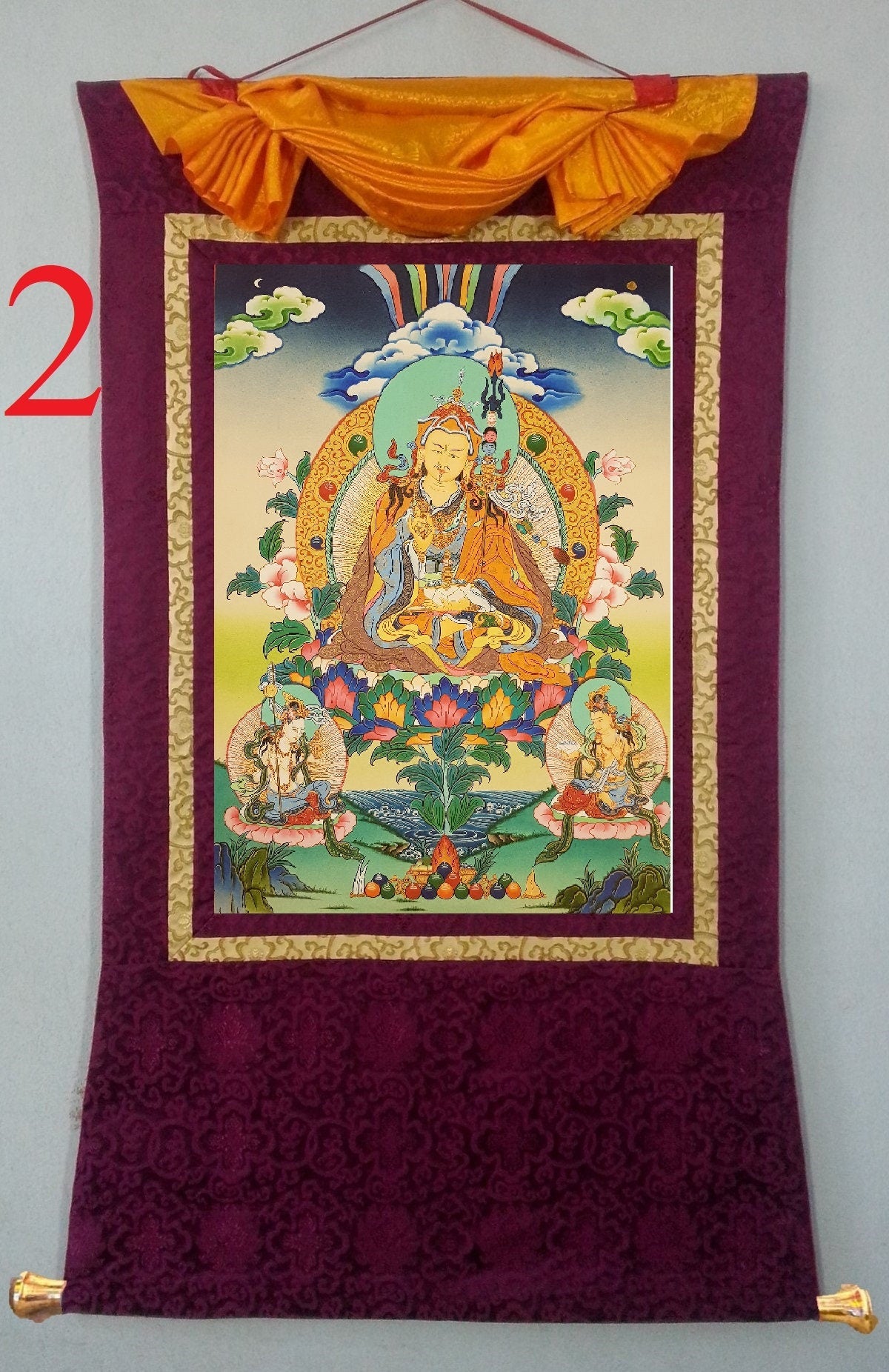 65. Guru Rinpoche Padmasambhava Thanka (Thangka). Free Brocade / Free Shipping.