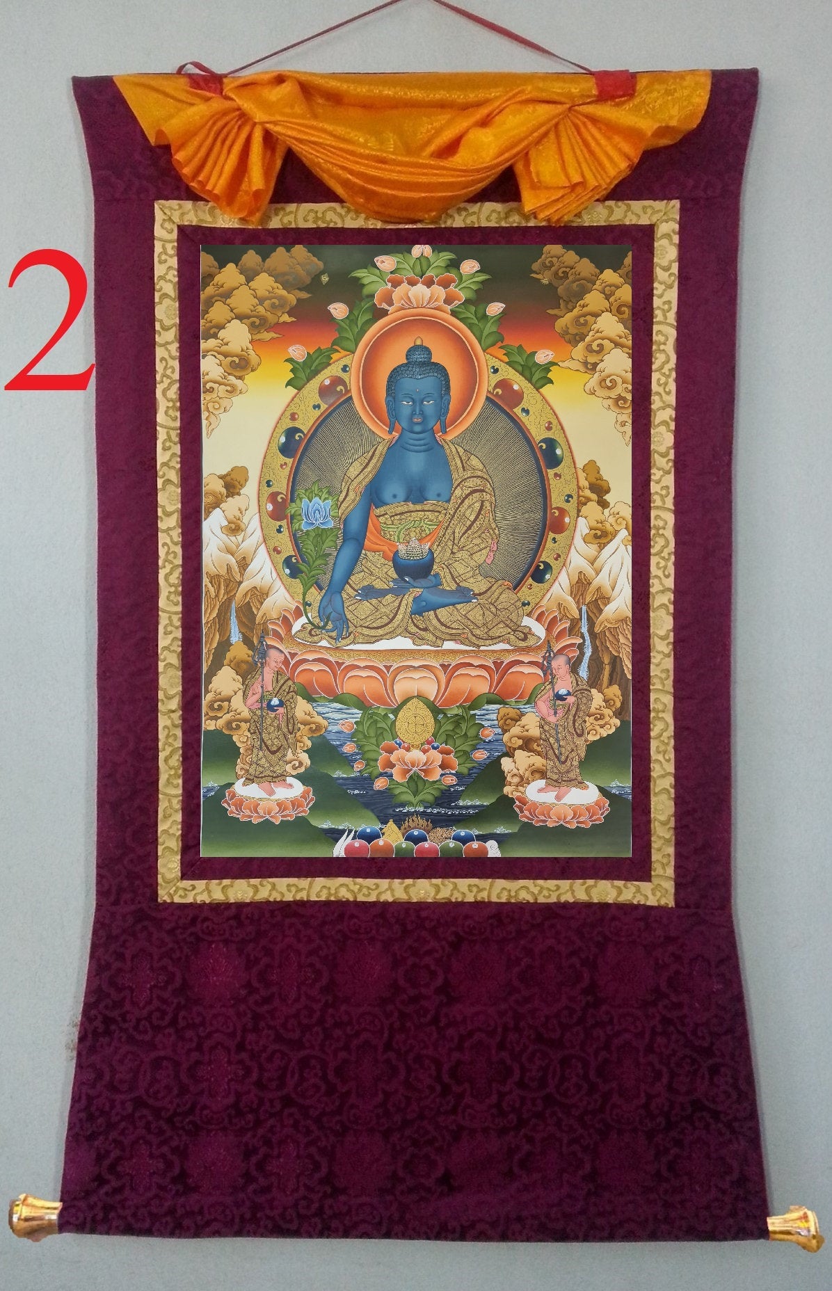 182. Medicine Buddha Thanka (Thangka). Free Brocade / Free Shipping.