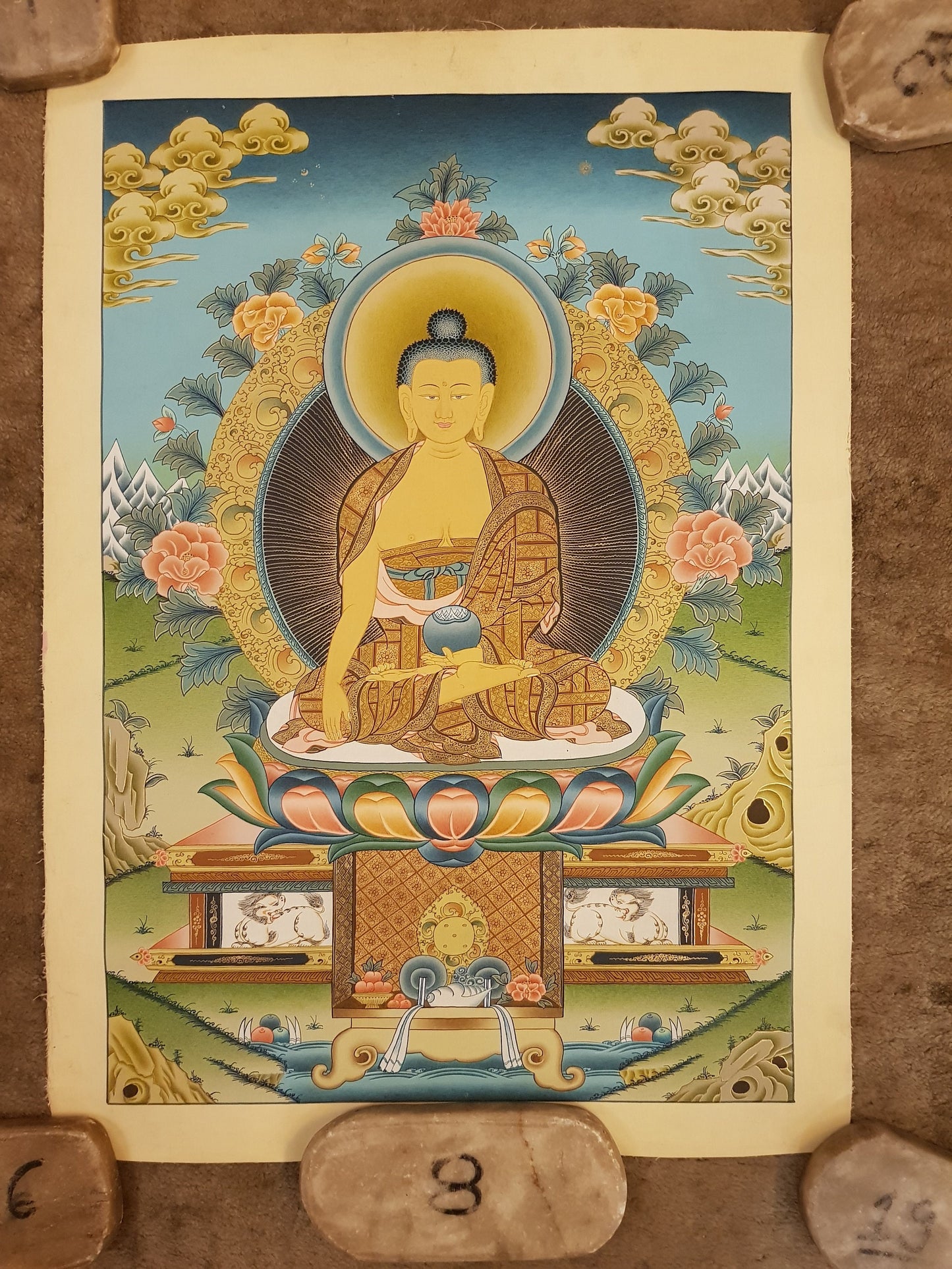 118. Shakyamuni Buddha Thangka (Thanka). Free Brocade / Free Shipping.