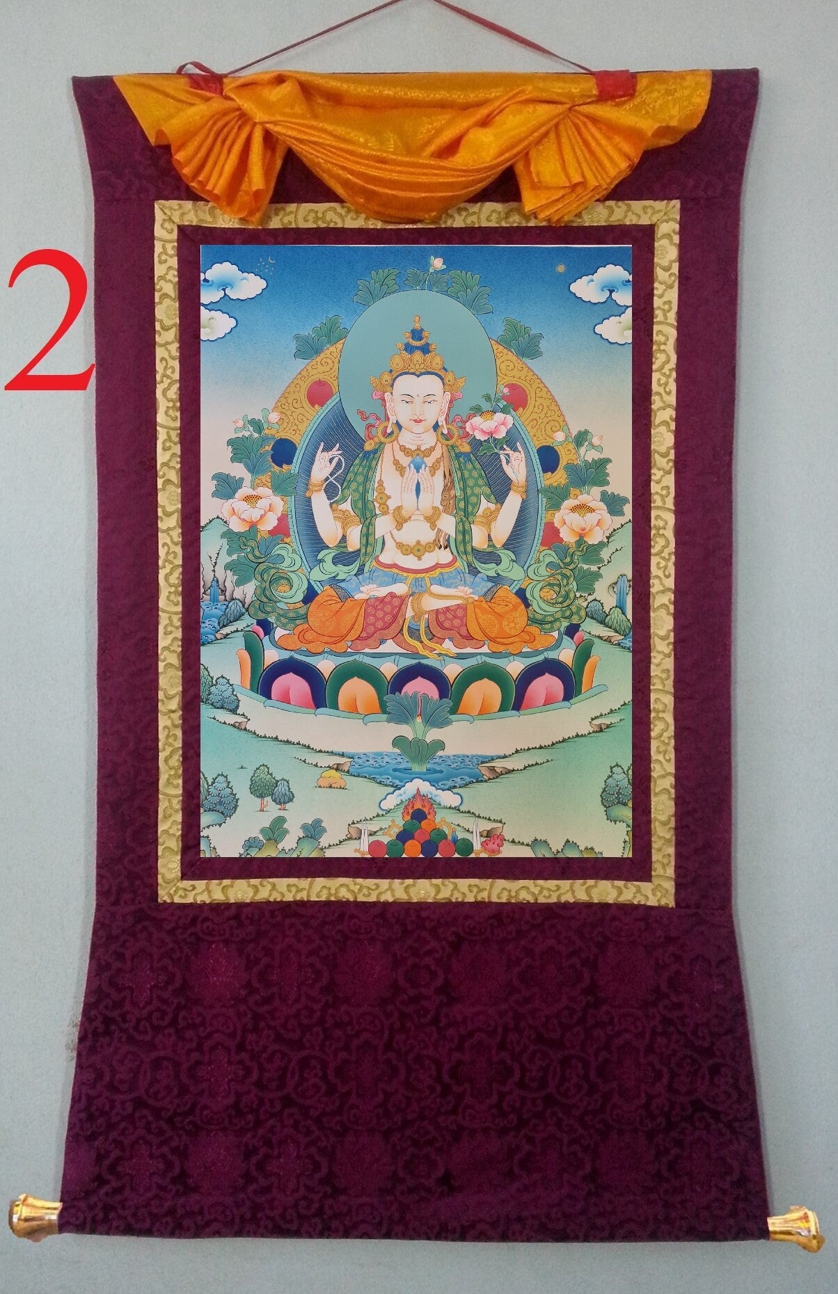 171. Chenrezig Thangka (Thanka).  Free Brocade / Free Shipping.