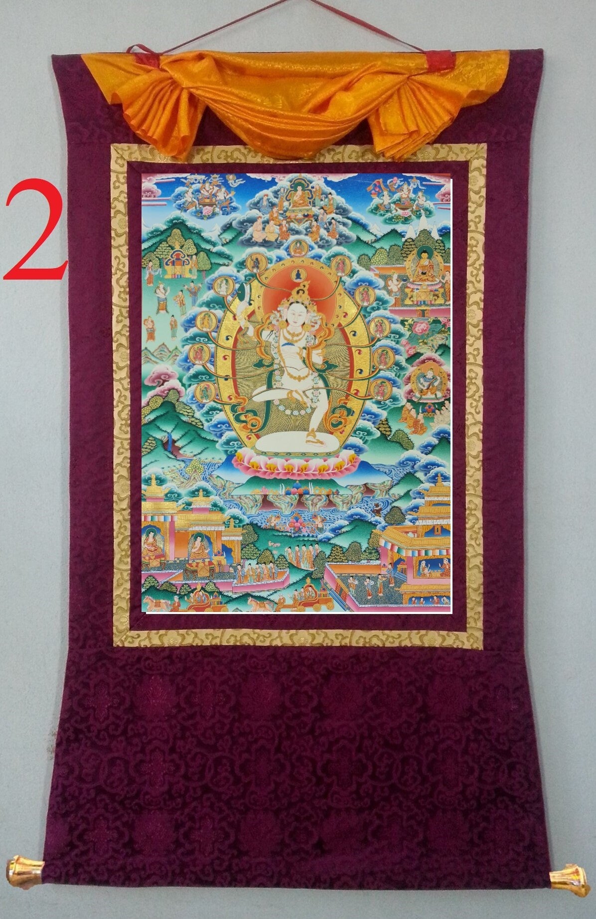 204. Machig Labdron for Chod Practice Thangka (Thanka). Free Brocade / Free Shipping.
