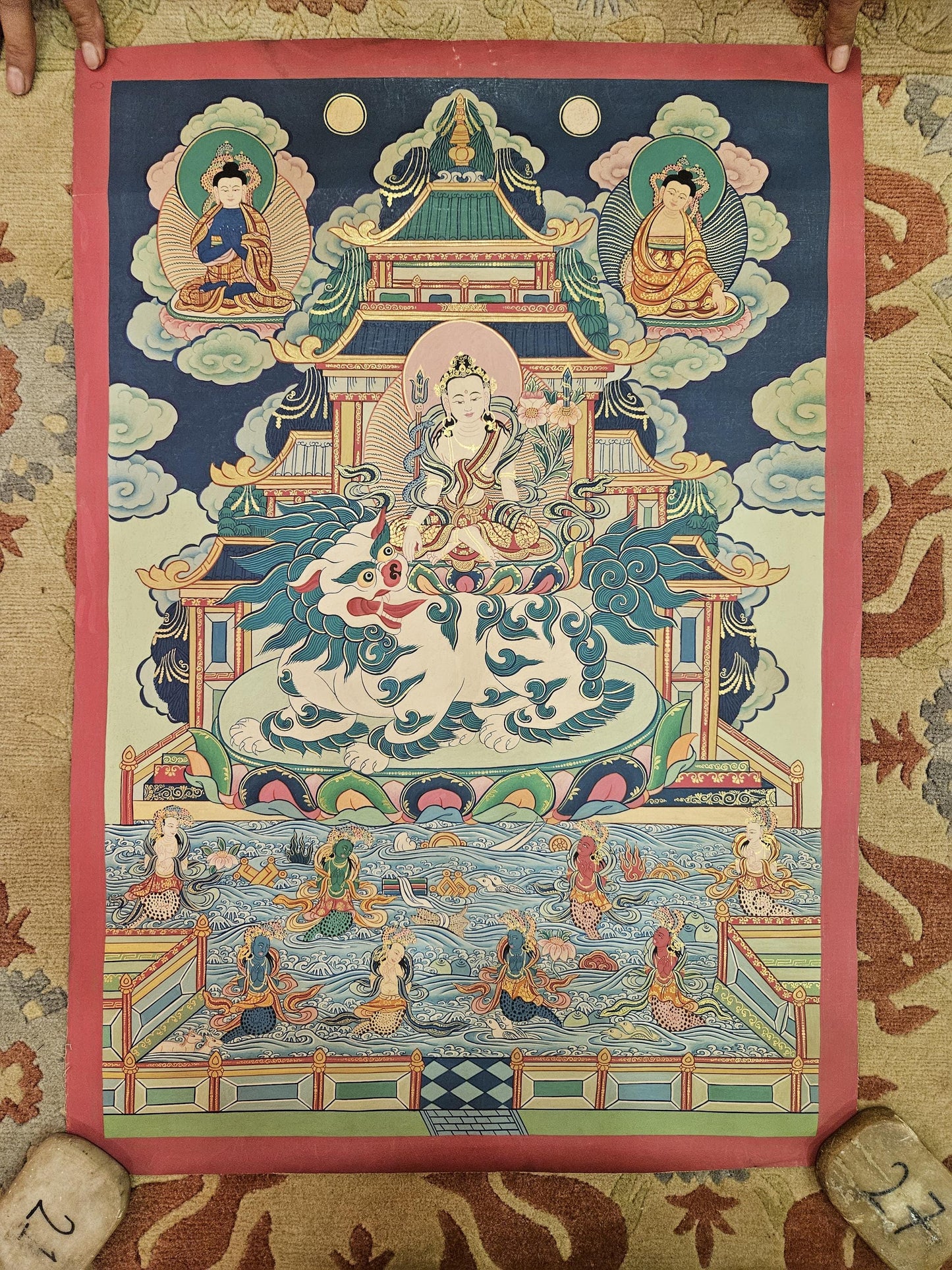 369. Simhanada Avalokiteshvara (Singhenath) (Lokeshwor) Thangka (Thanka). Free Brocade / Free Shipping.