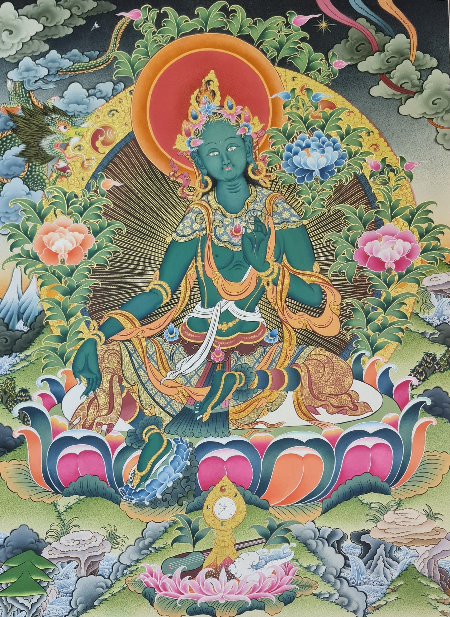194. Green Tara Thangka (Thanka). Free Brocade / Free Shipping.