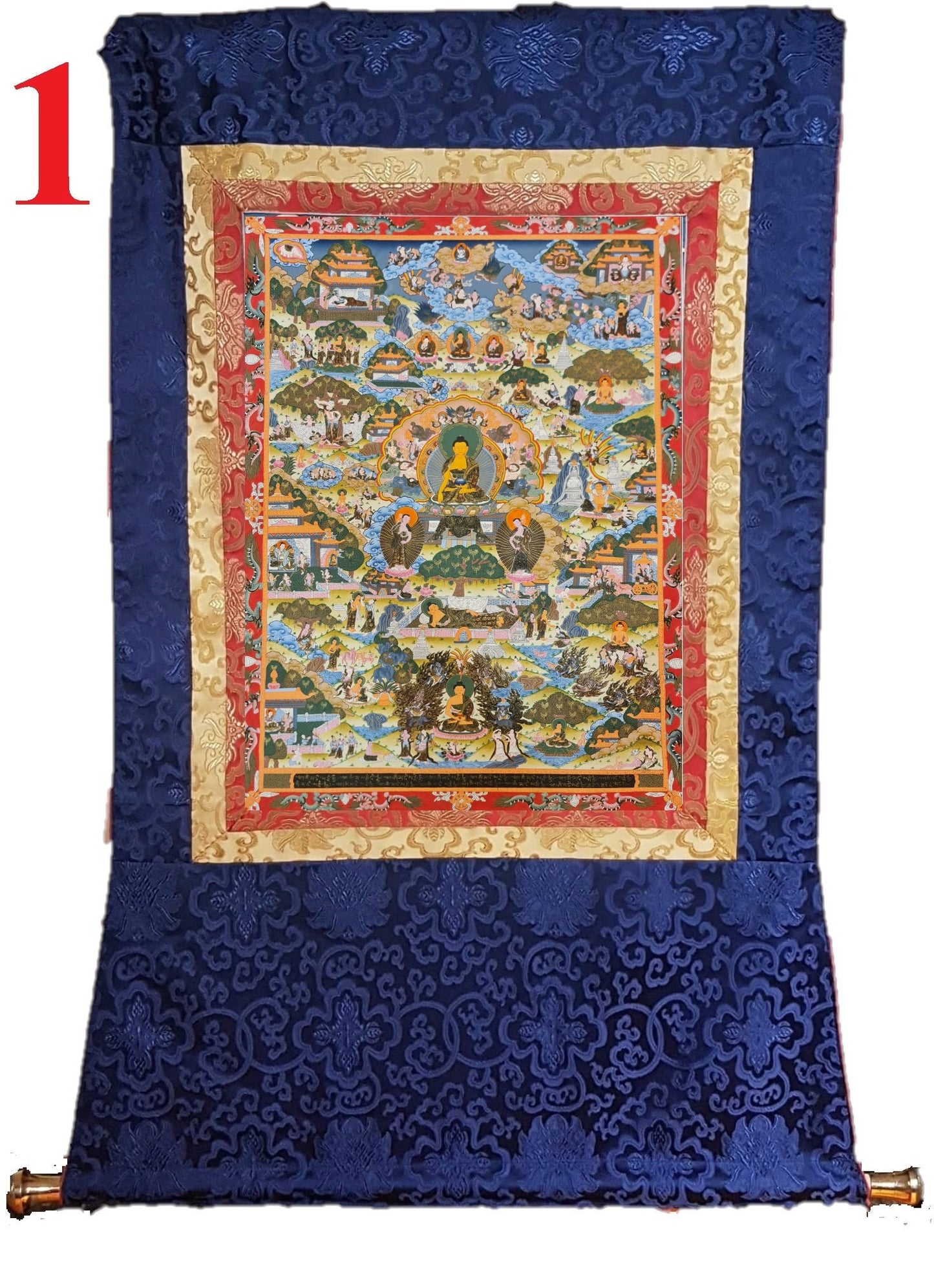 258. Buddha Life Story (Thanka) Thangka. Free Brocade / Free Shipping.