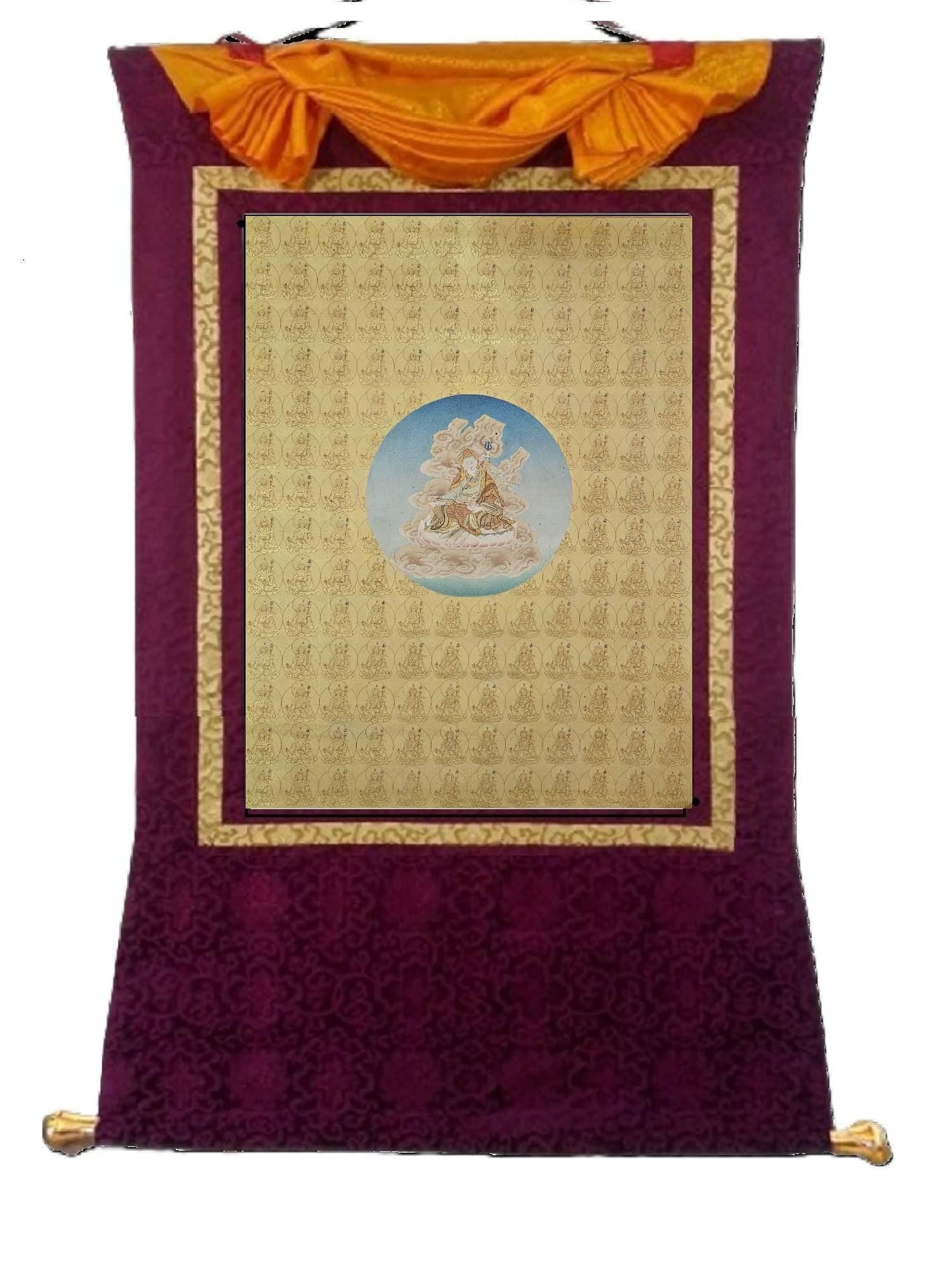 383.  108 Old Guru Rinpoche Padmasambhava Thanka (Thangka). Free Brocade / Free Shipping.