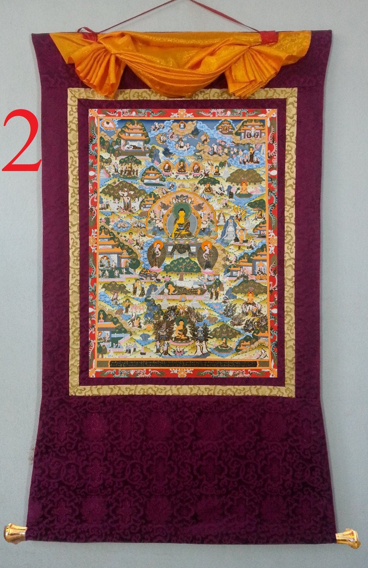 258. Buddha Life Story (Thanka) Thangka. Free Brocade / Free Shipping.