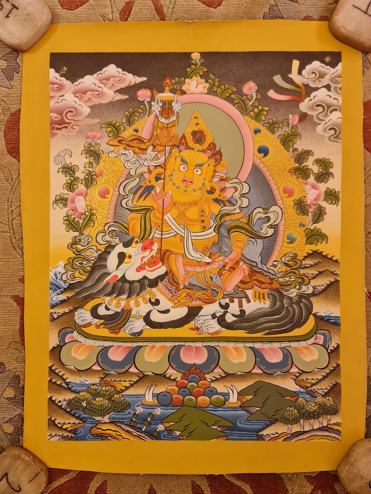 179. Namtoshe Jambhala or Zambhala Thangka (Thanka). Free Brocade / Free Shipping.
