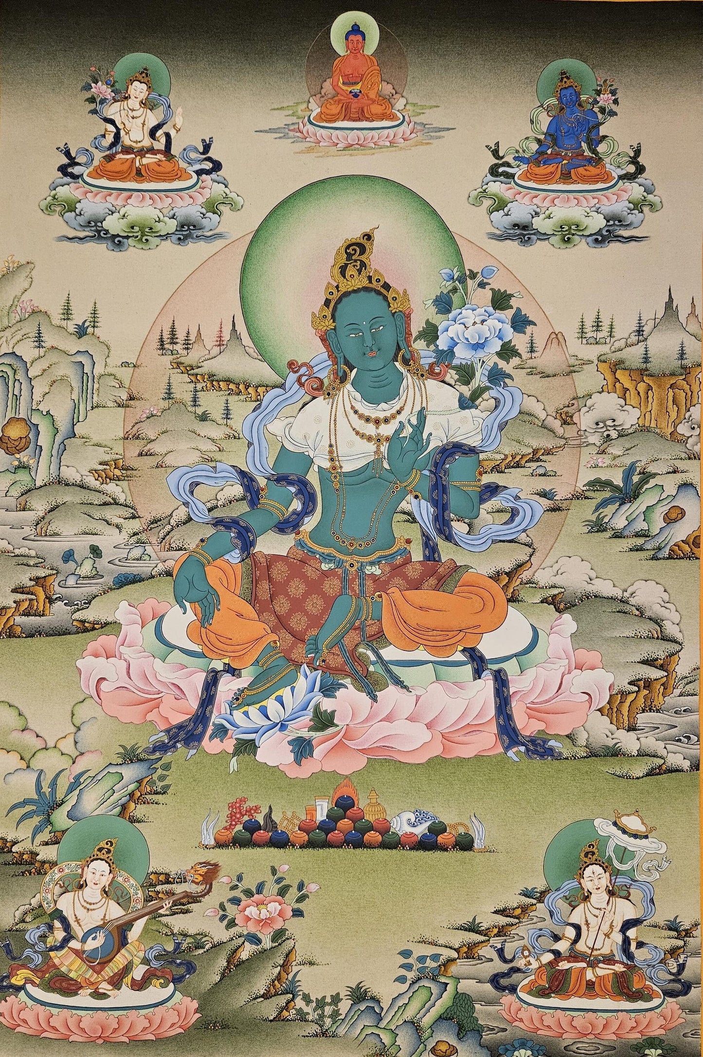 271. Karma Gadri Green Tara Thangka (Thanka). Free Brocade / Free Shipping.
