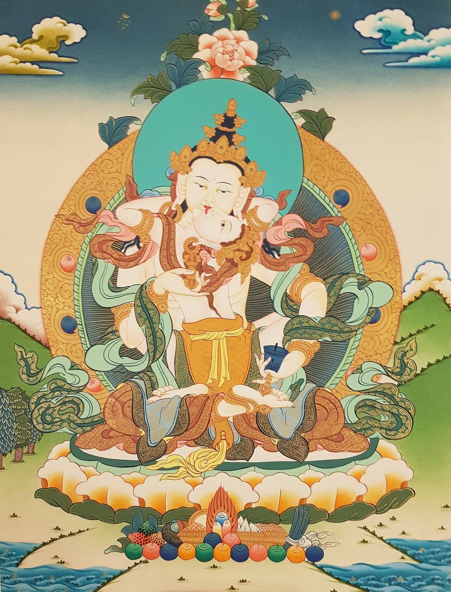 137. Vajrasattva Consort Tibetan Thangka (Thanka) Painting. Free Brocade / Free Shipping.
