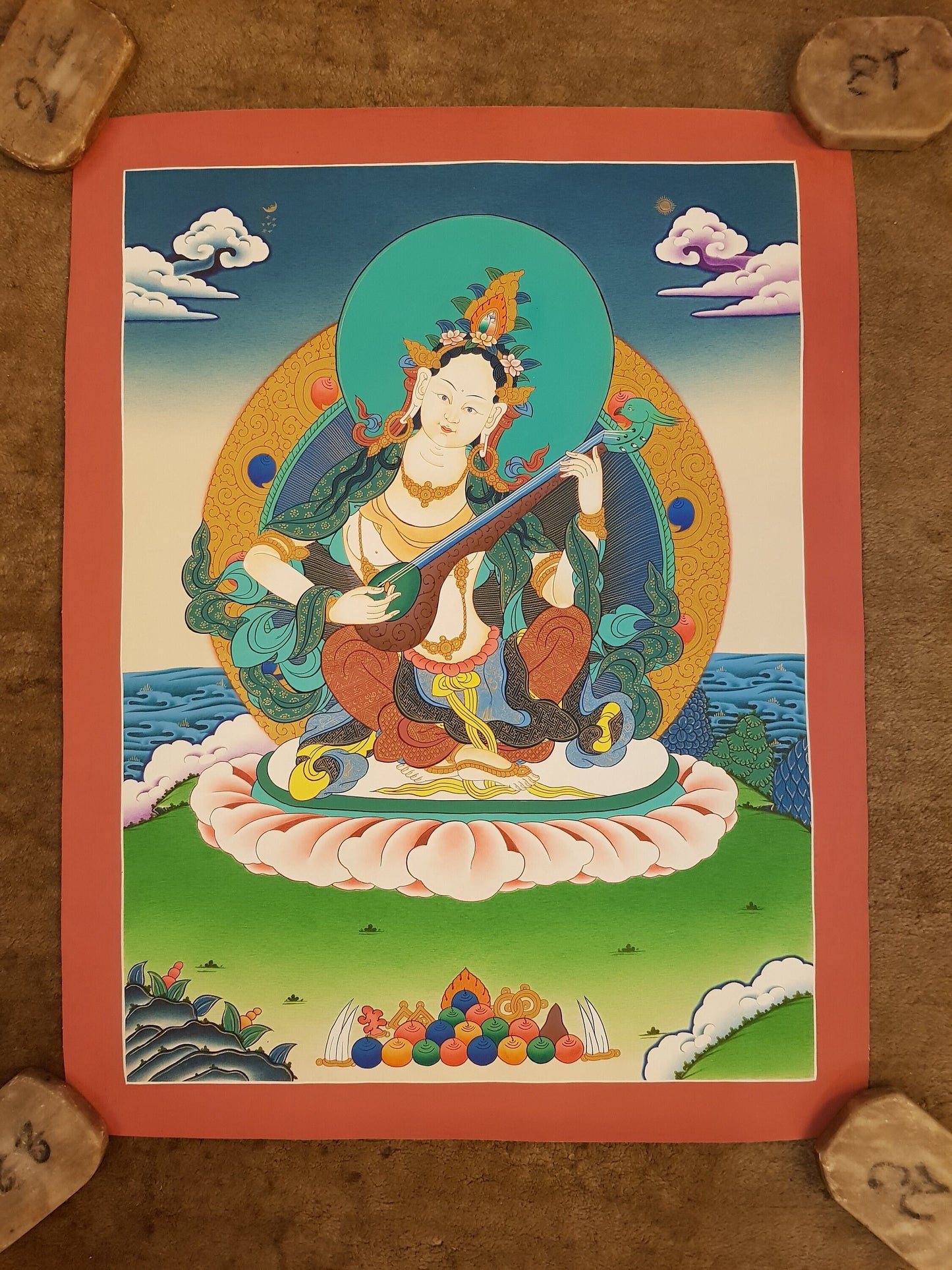 109. Saraswati Thangka (Thanka). Free Brocade / Free Shipping.