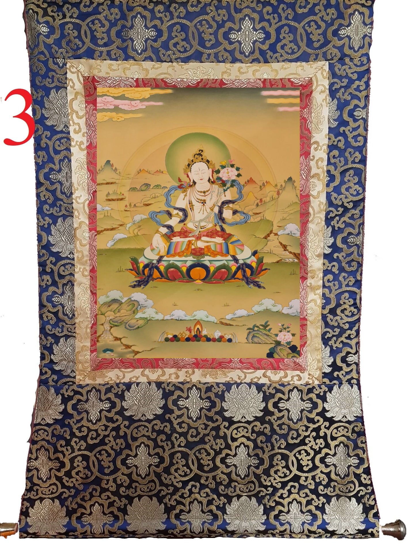 270. Karma Gadri White Tara Thangka (Thanka). Free Brocade / Free Shipping.