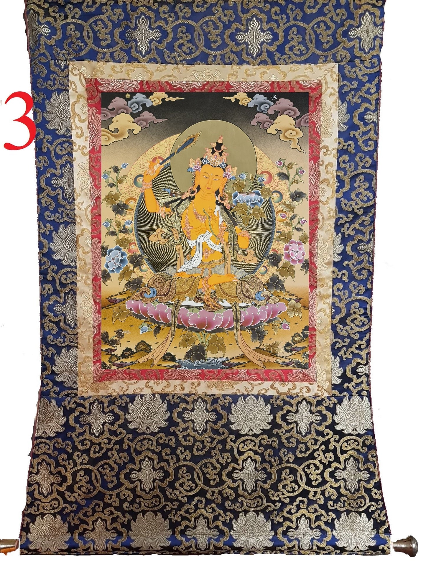214. Manjushree (Manjushri) Thangka (Thanka). Free Brocade / Free Shipping.