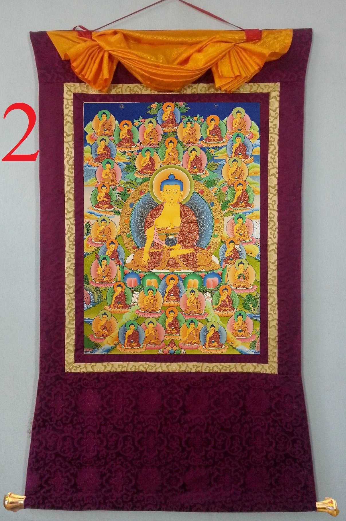 3. 35 Buddha Thangka (Thanka). Free Brocade / Free Shipping.