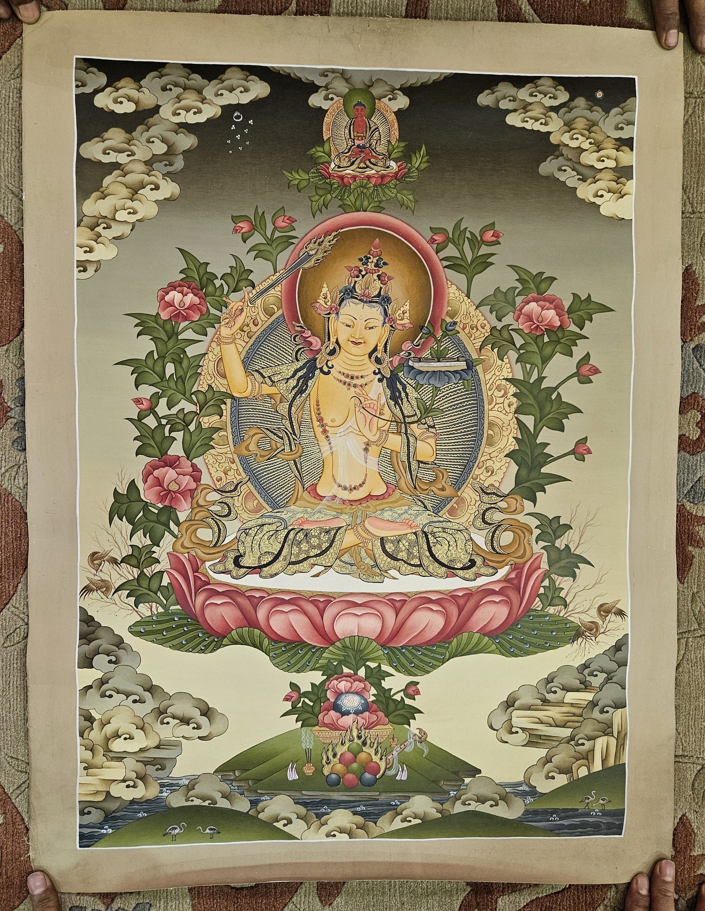 334. Manjushree (Manjushri) Thangka (Thanka). Free Brocade / Free Shipping.