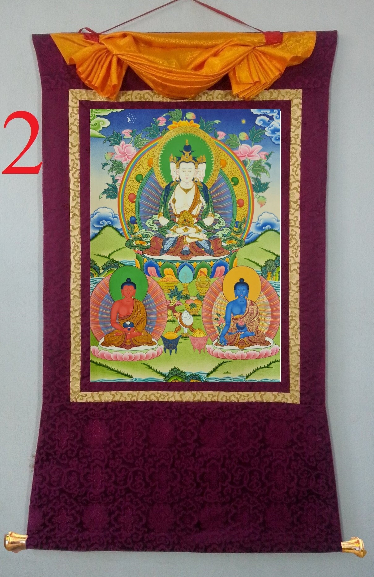 300. Sarvavid Vairocana Buddha Thangka (Thanka). Free Brocade / Free Shipping.
