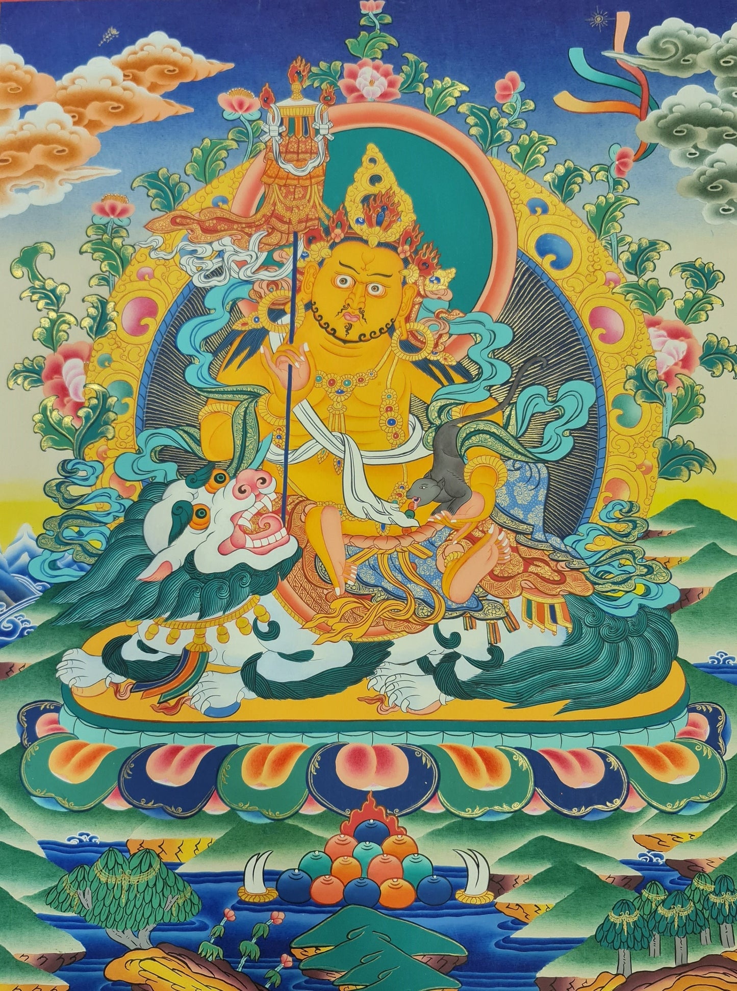 143. Namtoshe Jambhala or Zambhala Thangka (Thanka). Free Brocade / Free Shipping.