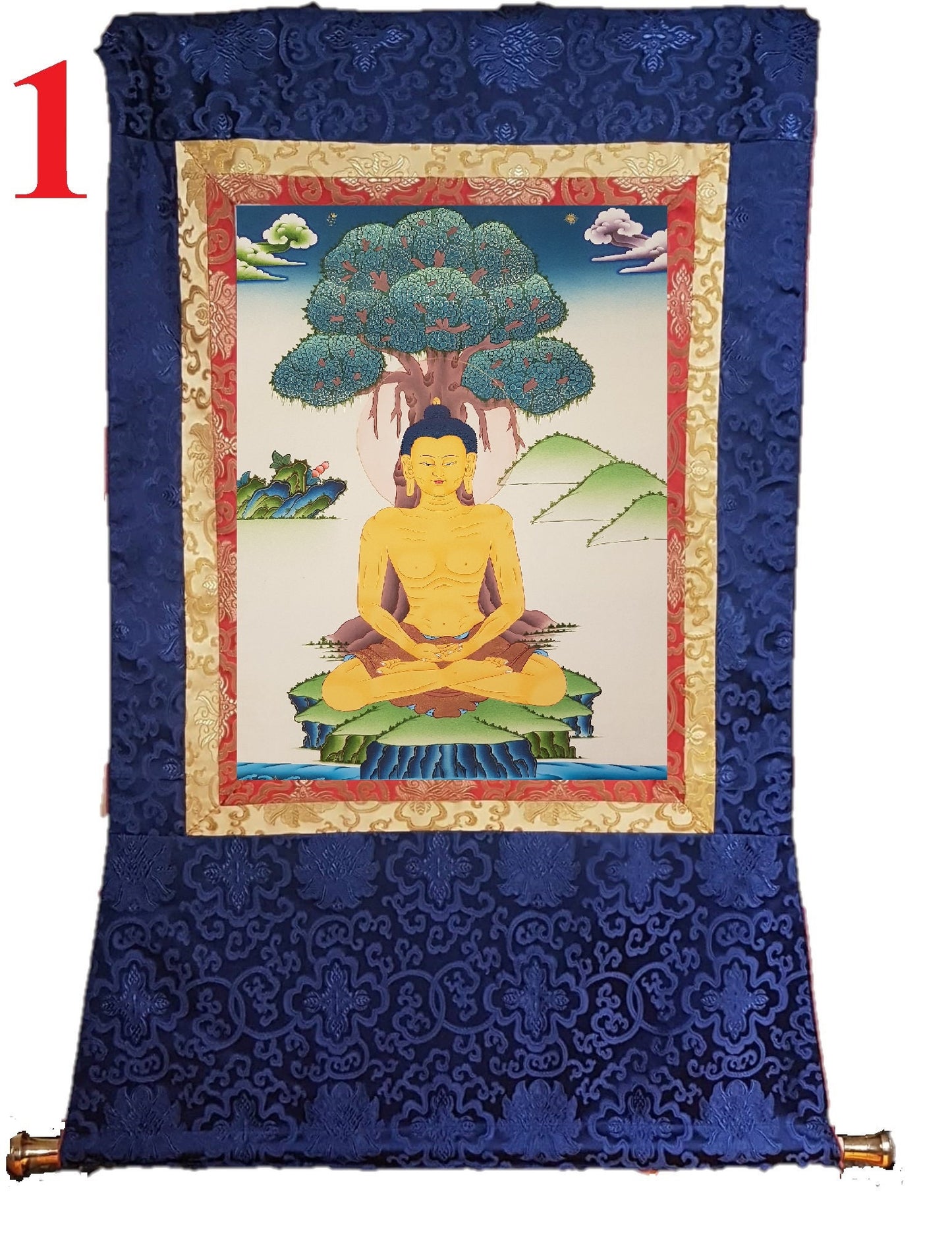 18. Fasting Shakyamuni Buddha Thangka (Thanka). Free Brocade / Free Shipping.