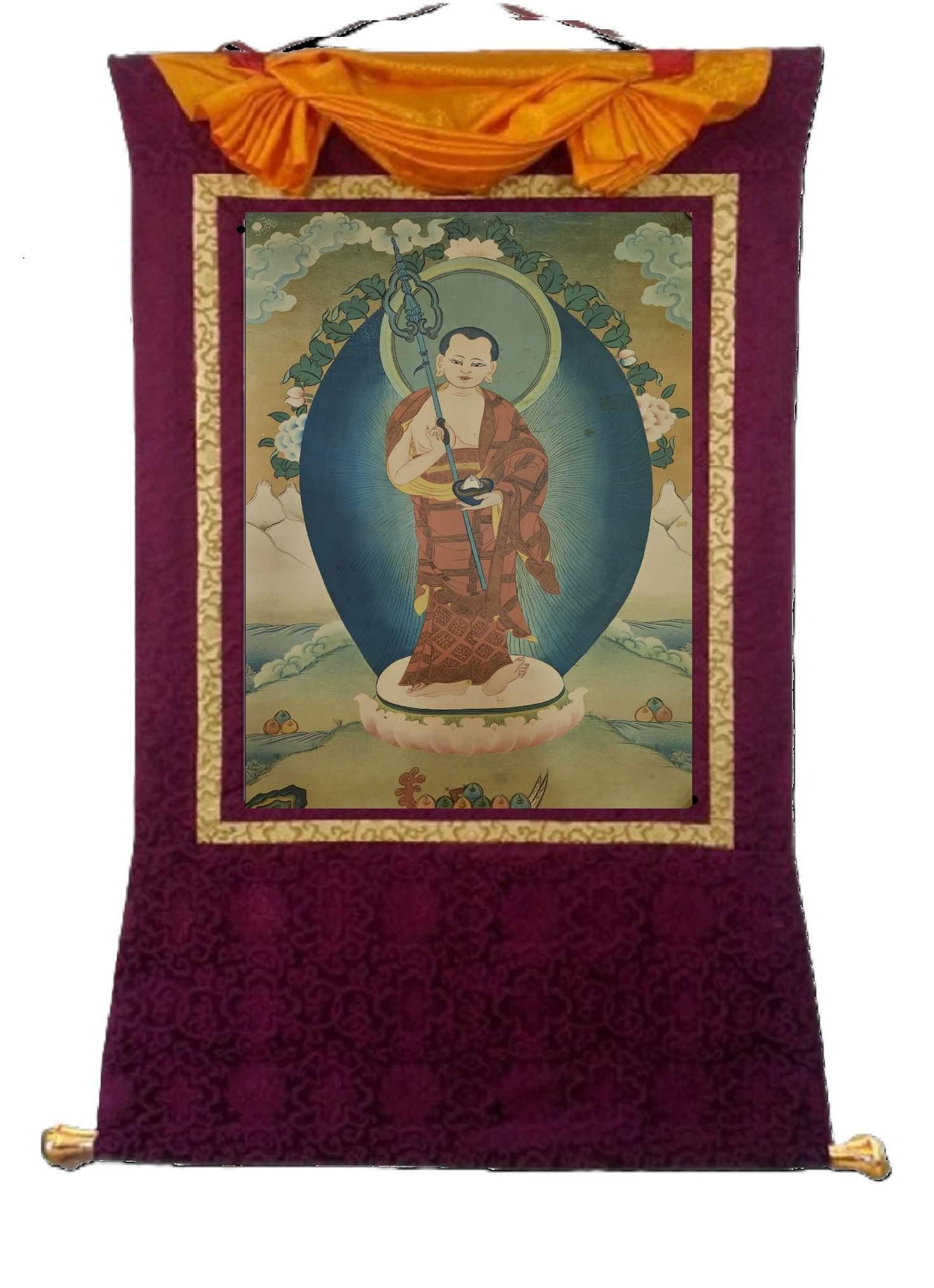 373. Maudgalyayana First Disciple of Shakyamuni Buddha Thangka (Thanka). Free Brocade / Free Shipping.