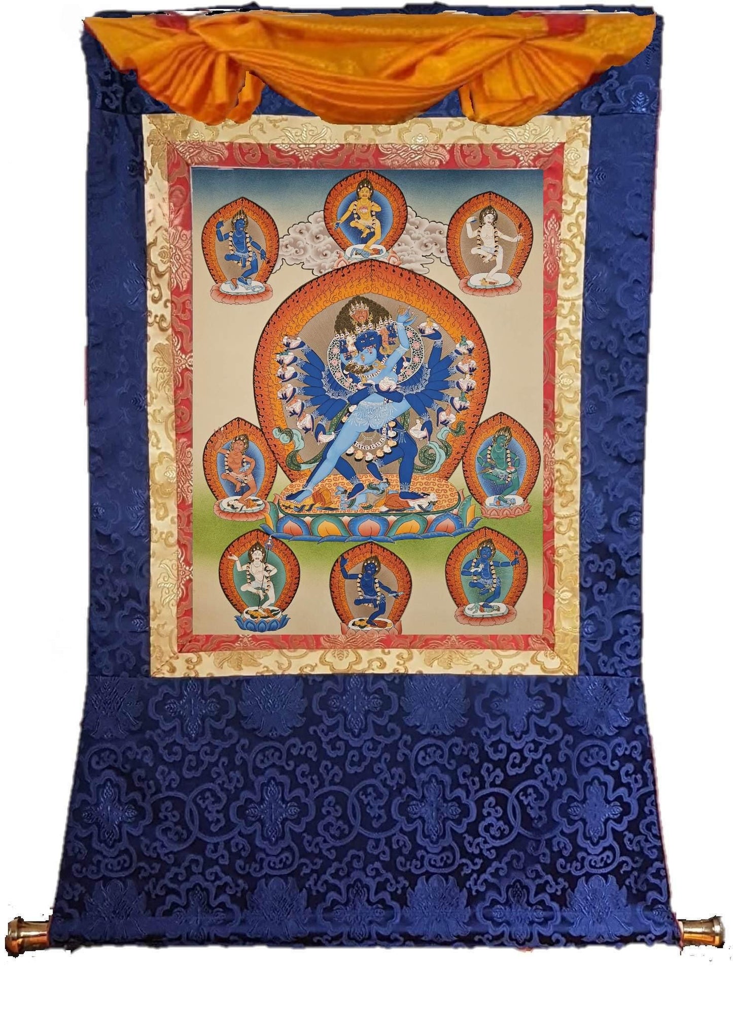 365. Shri Hevajra with Eight (8) Daikinis Marpa Transmission Thangka (Thanka). Free Brocade / Free Shipping.