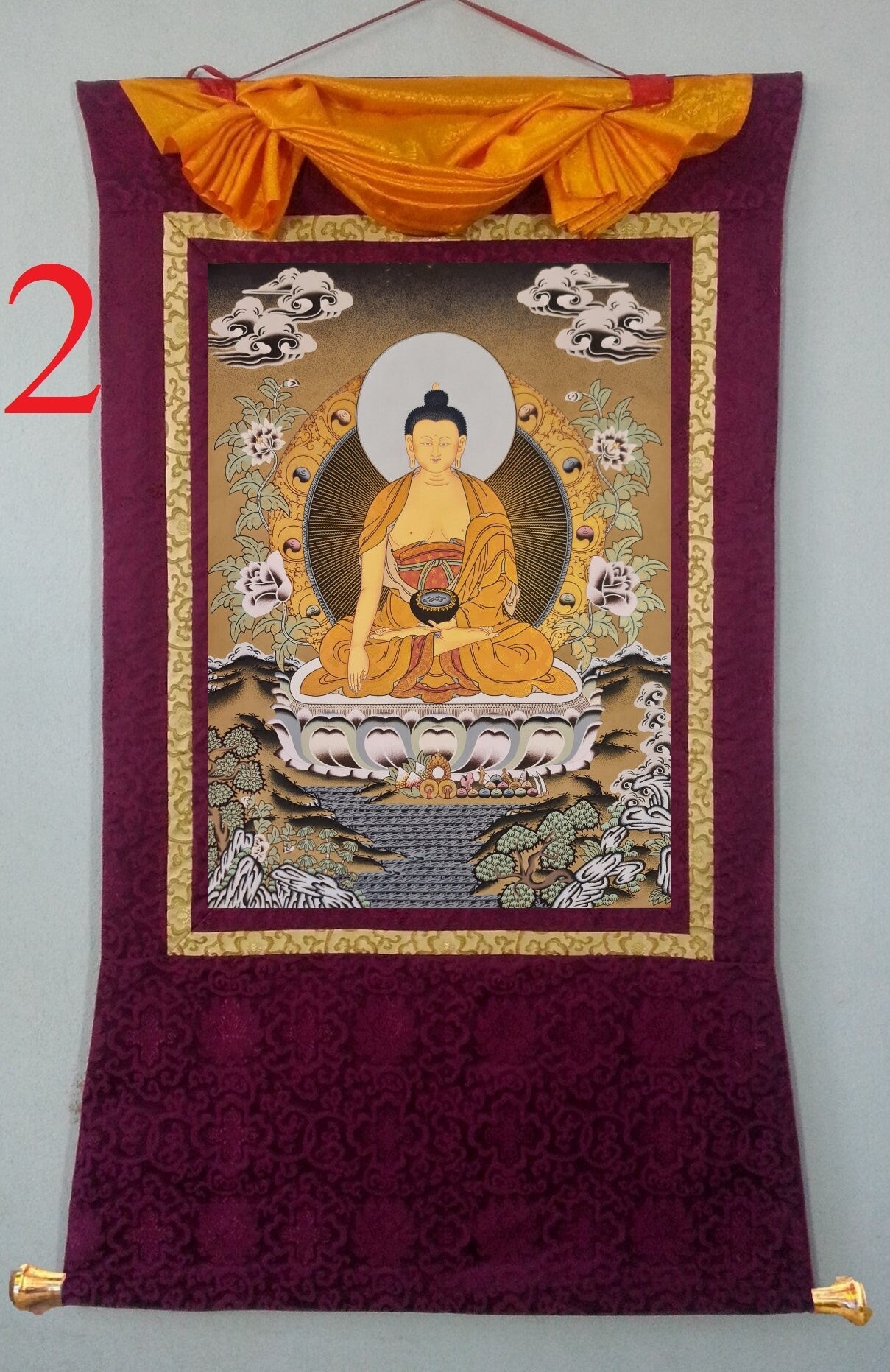 114. Shakyamuni Buddha Thangka (Thanka). Free Brocade / Free Shipping.