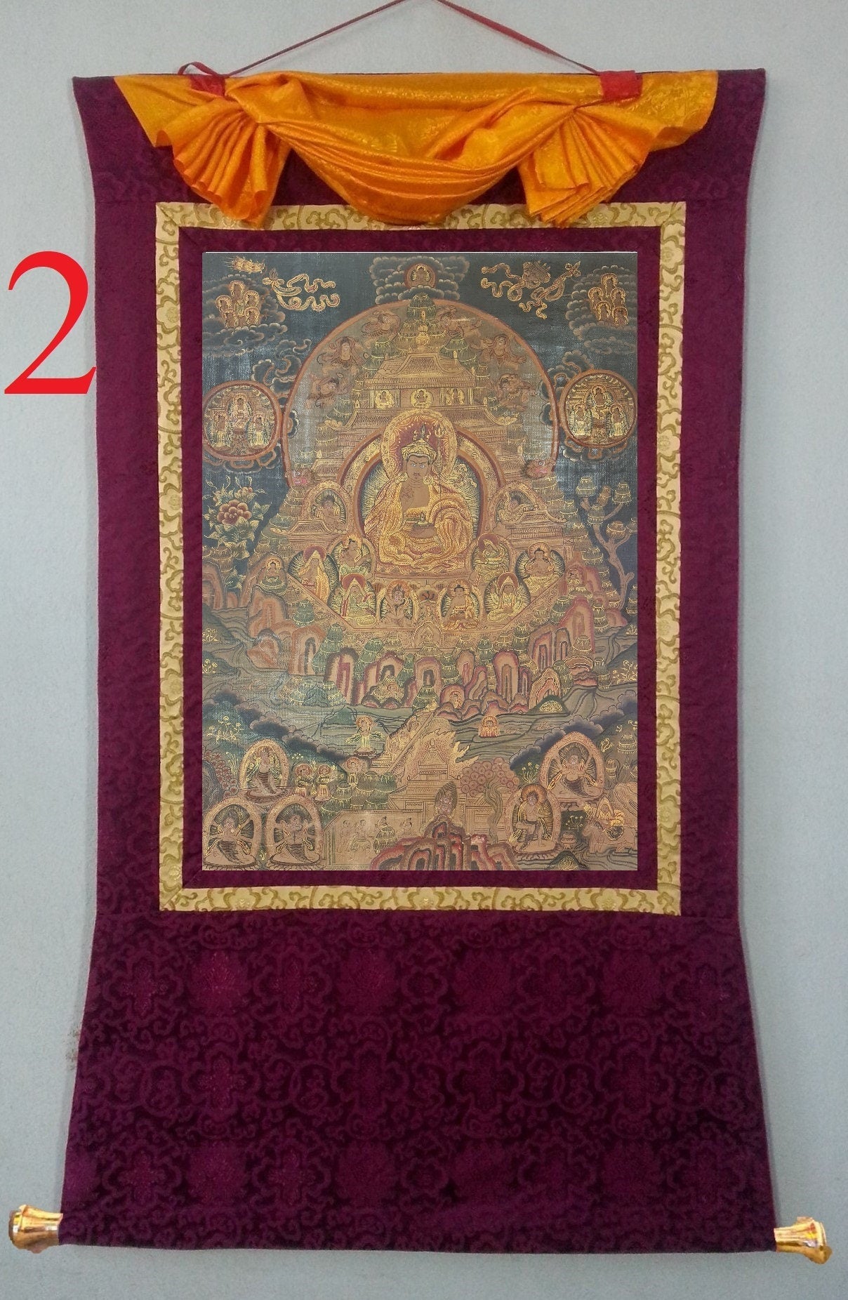 201. Sangdo Palri (Zangdok Palri) Thanka with Thick Canvas. 20 Years Old. Free Brocade / Free Shipping.
