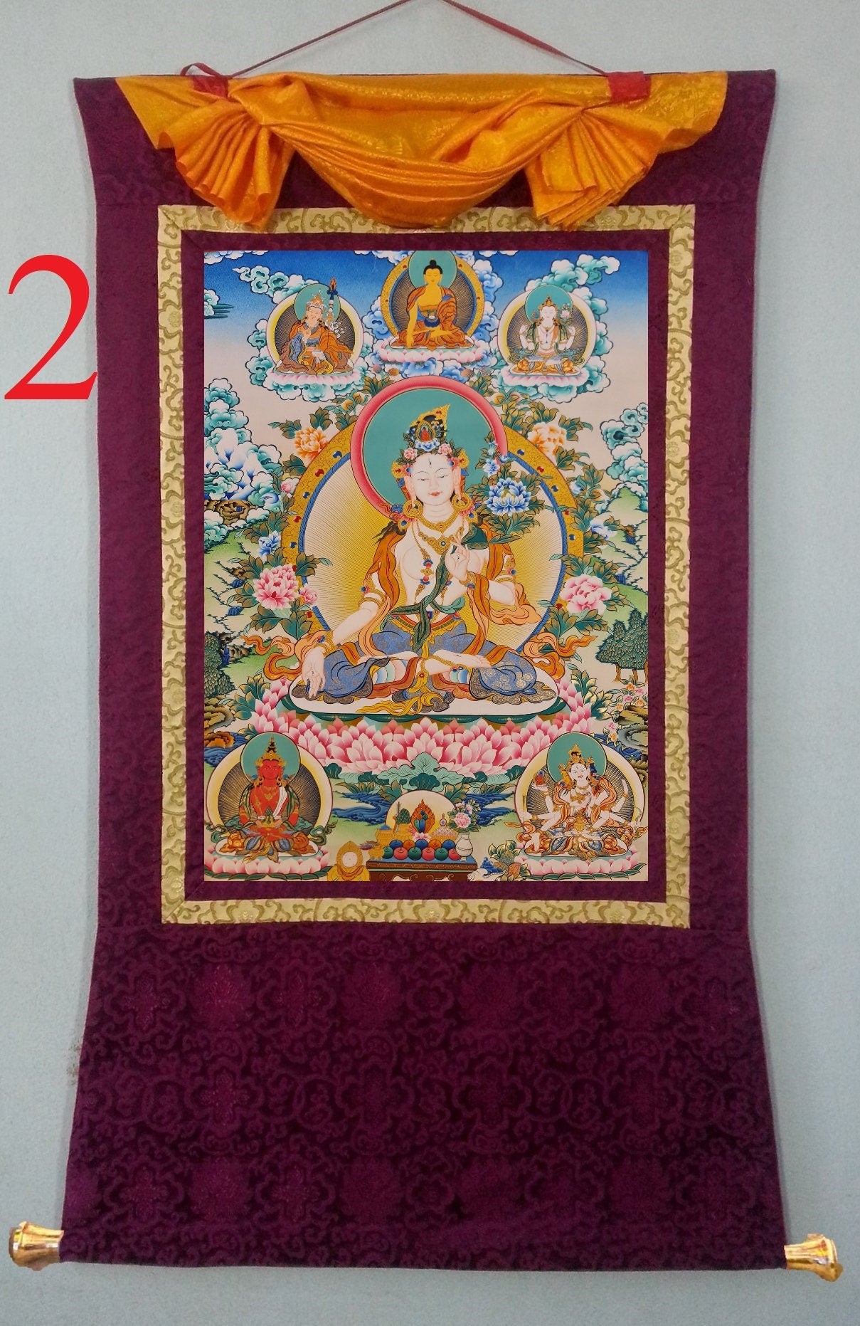 207. White Tara Thangka (Thanka). Free Brocade / Free Shipping.
