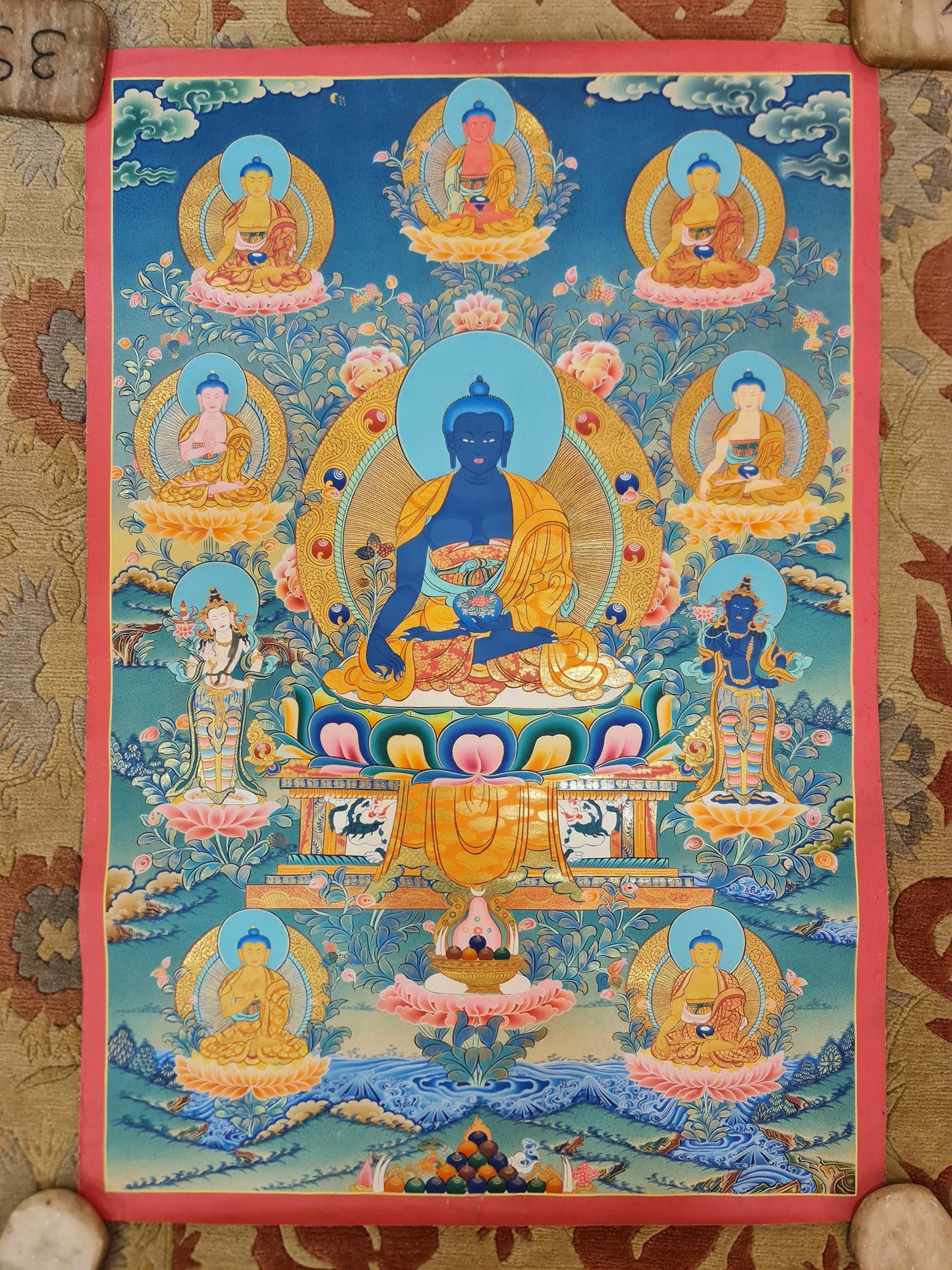 254. 8 Eight Medicine Buddha Thanka (Thangka). Free Brocade / Free Shipping.