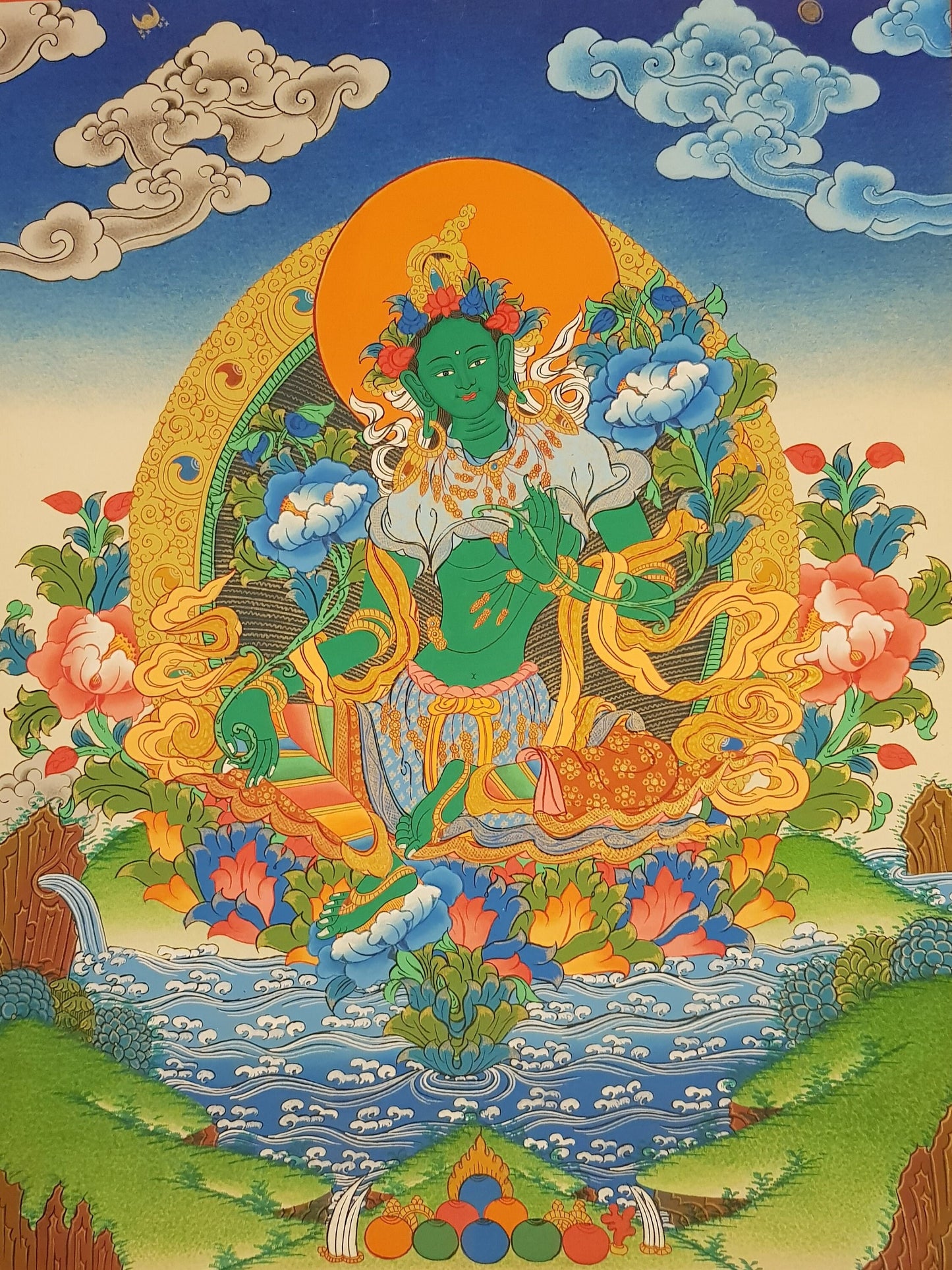 57. Green Tara Thangka (Thanka). Free Brocade / Free Shipping.