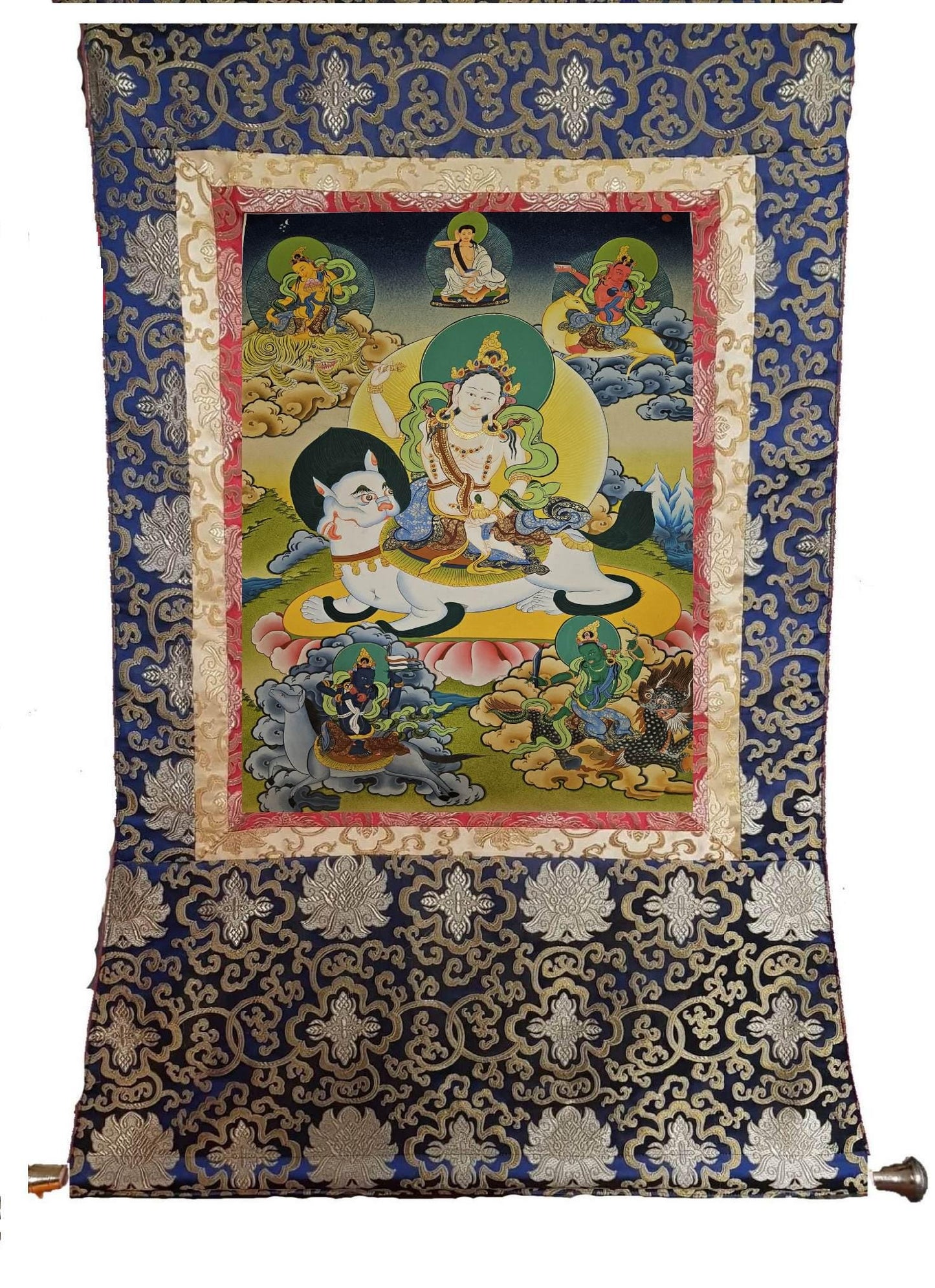 362. Five Tseringma Sisters of Long Life Thangka (Thanka).  Free Brocade / Free Shipping.