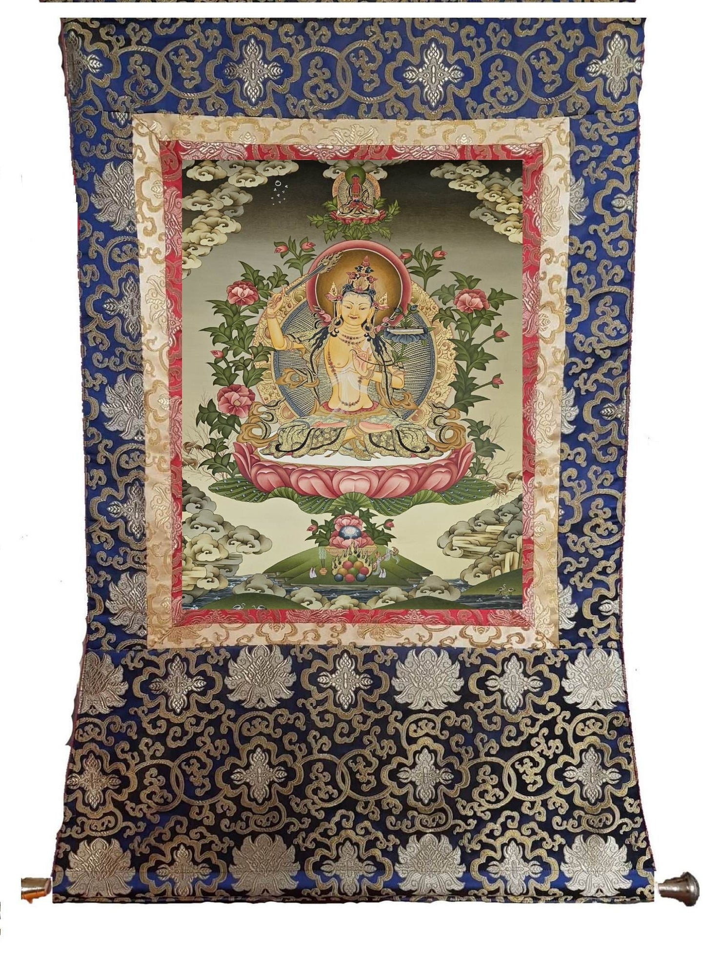 334. Manjushree (Manjushri) Thangka (Thanka). Free Brocade / Free Shipping.
