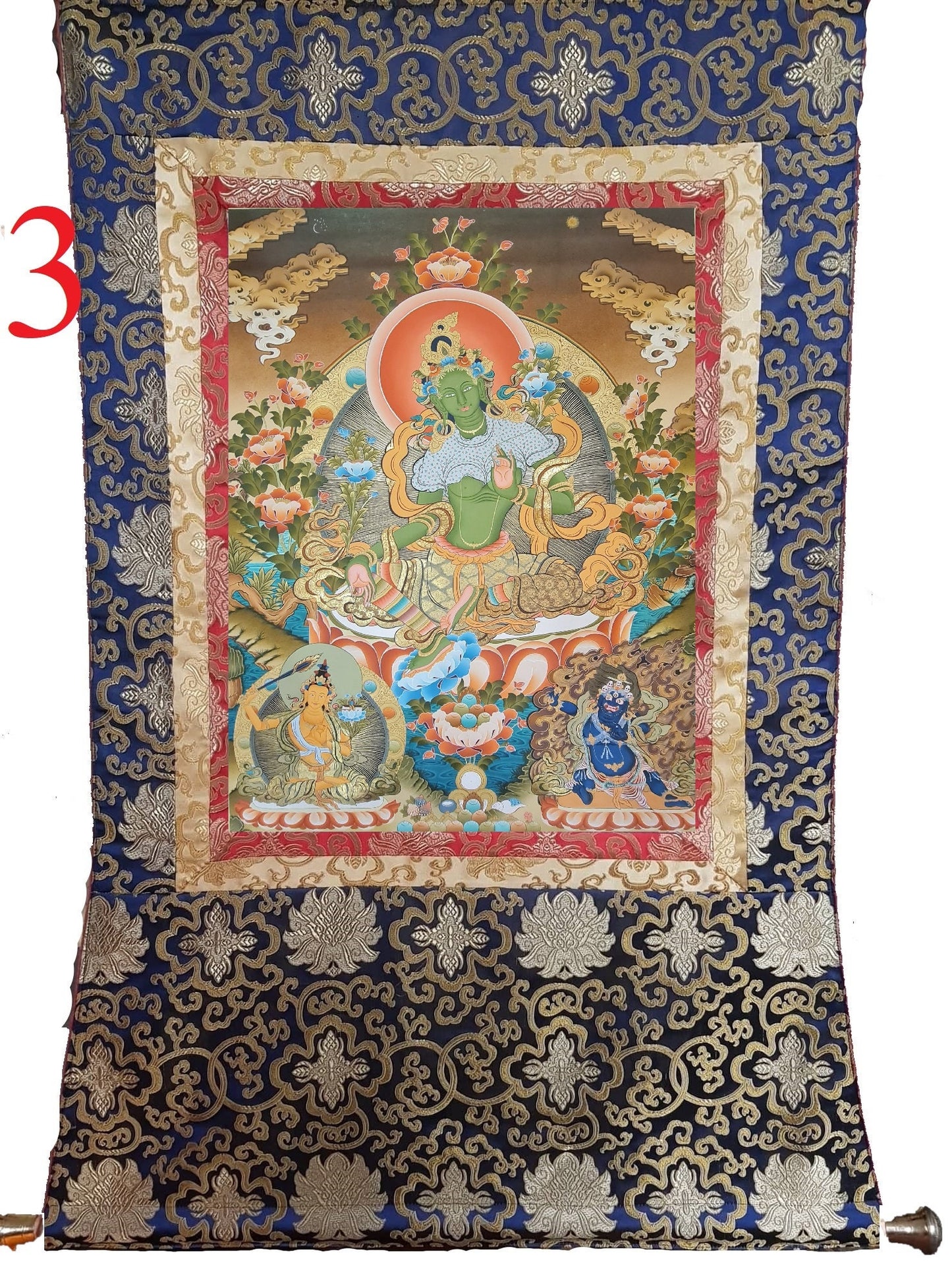 181. Big Green Tara Thangka (Thanka). Free Brocade / Free Shipping.