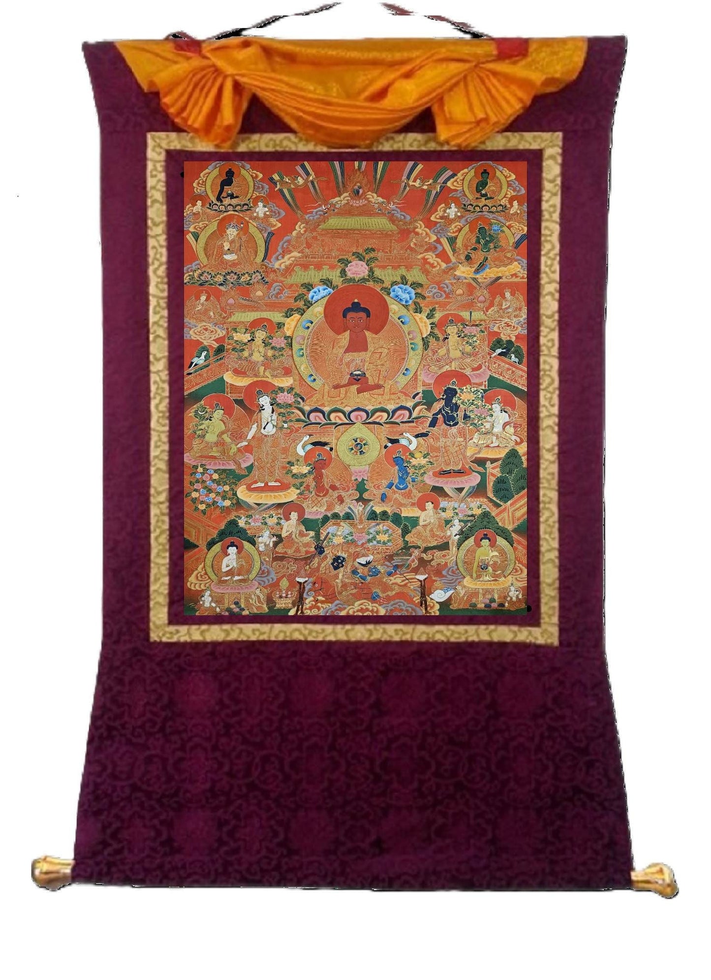 317. Amitabha Dewachen (Pure Land of  Sukhavati) Thangka (Thanka). Free Brocade / Free Shipping.