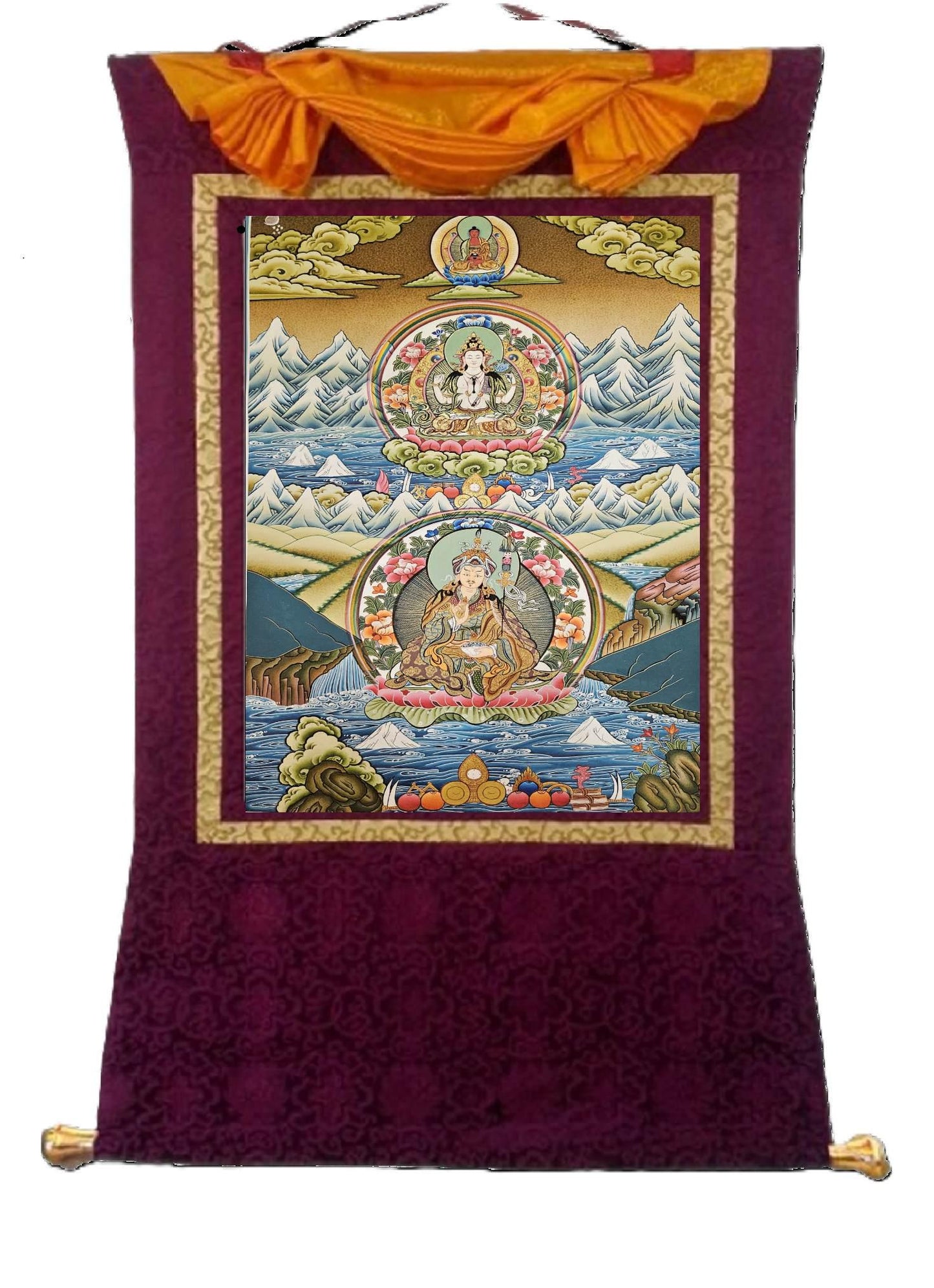 360. Triratna (Guru Rinpoche, Amitabha, Chenrezig) Thangka (Thanka). Free Shipping.