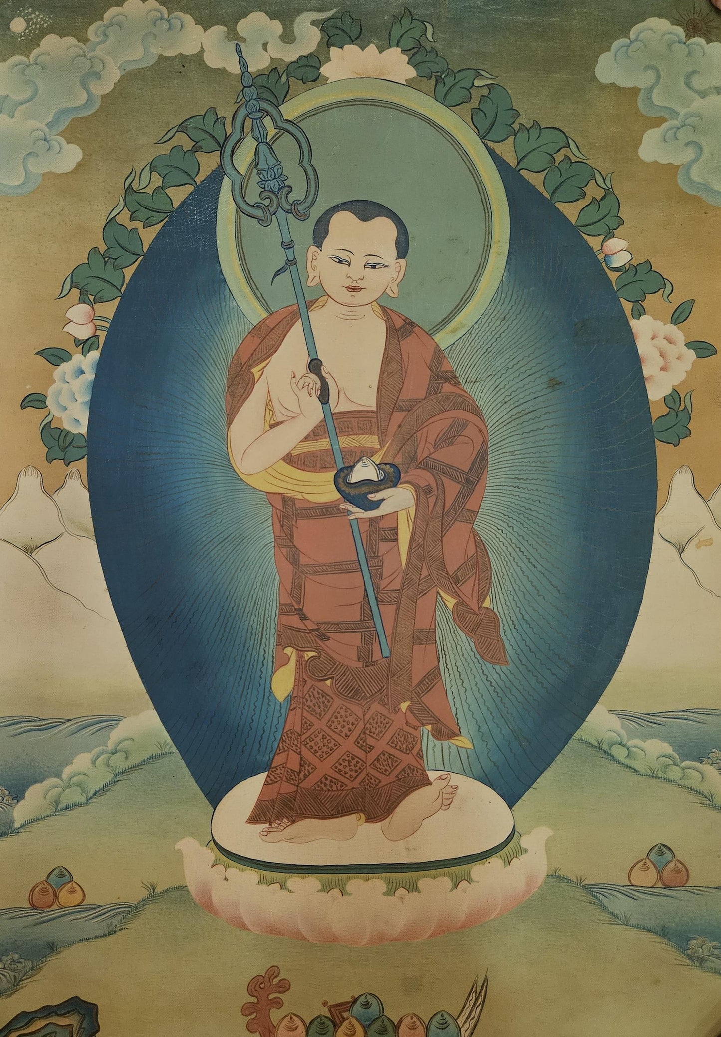 373. Maudgalyayana First Disciple of Shakyamuni Buddha Thangka (Thanka). Free Brocade / Free Shipping.