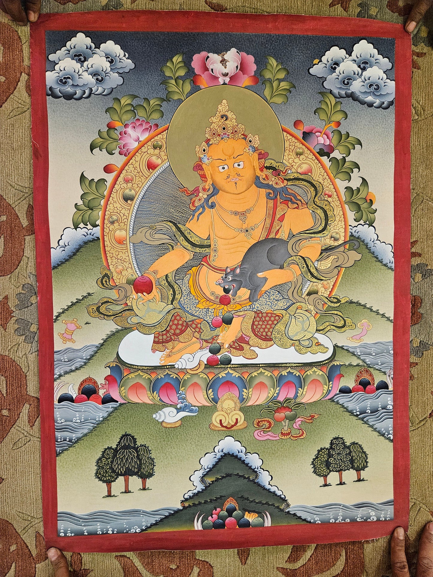 329. Jambhala or Zambhala Thangka (Thanka). Free Brocade / Free Shipping.