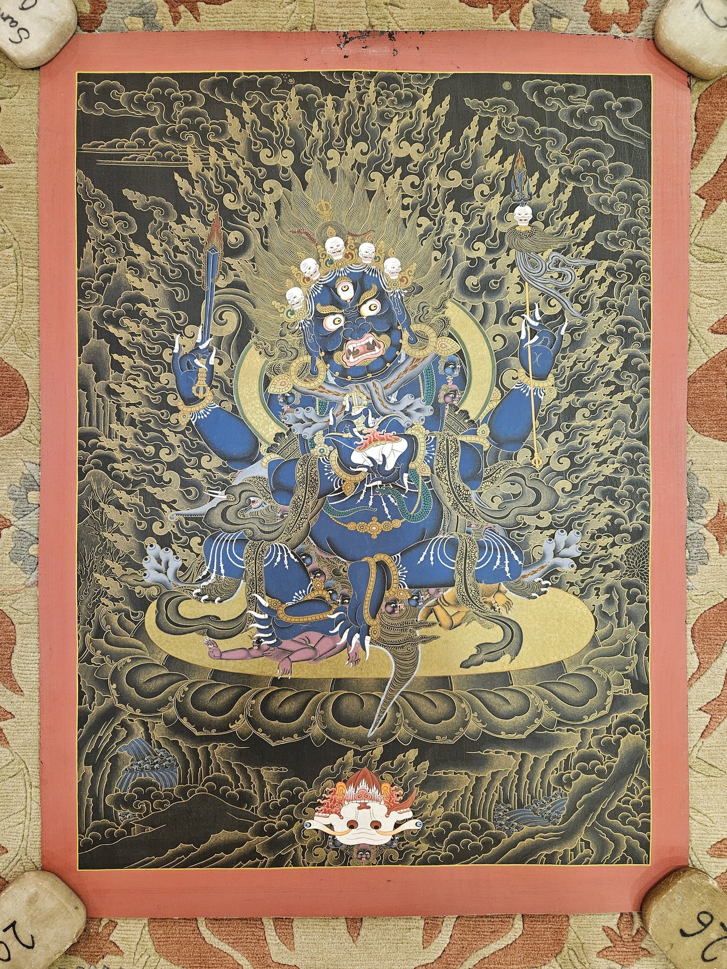 213. 4 Arm Mahakala Thanka (Thangka).  Free Brocade / Free Shipping.