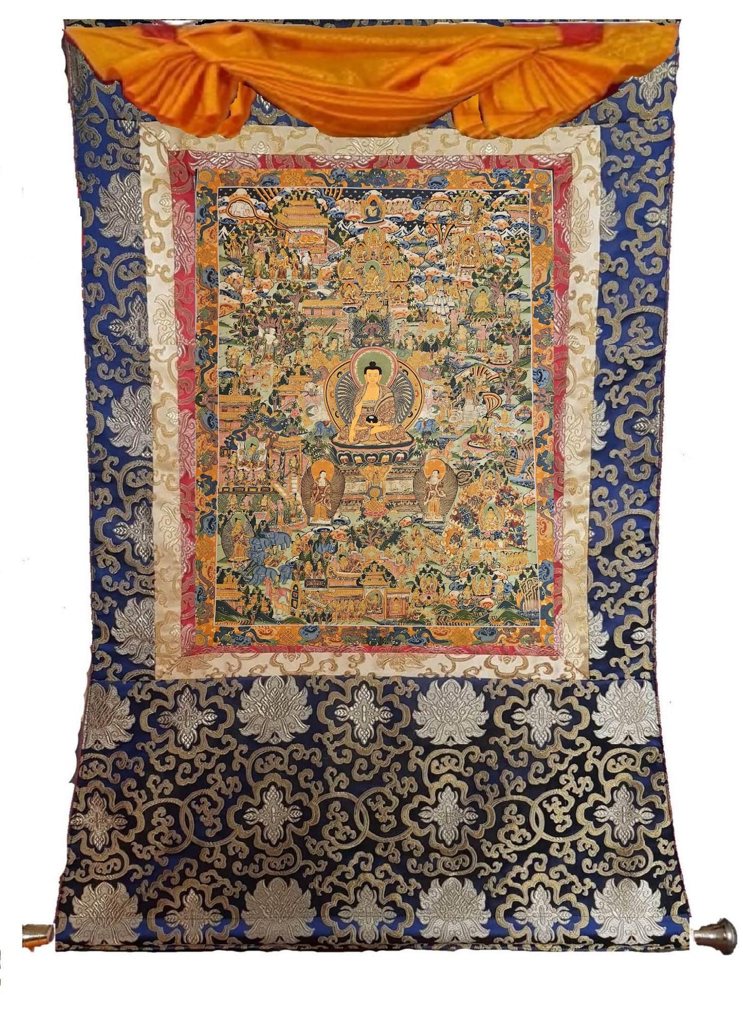 381. Buddha Life Story (Thanka) Thangka. Free Brocade / Free Shipping.