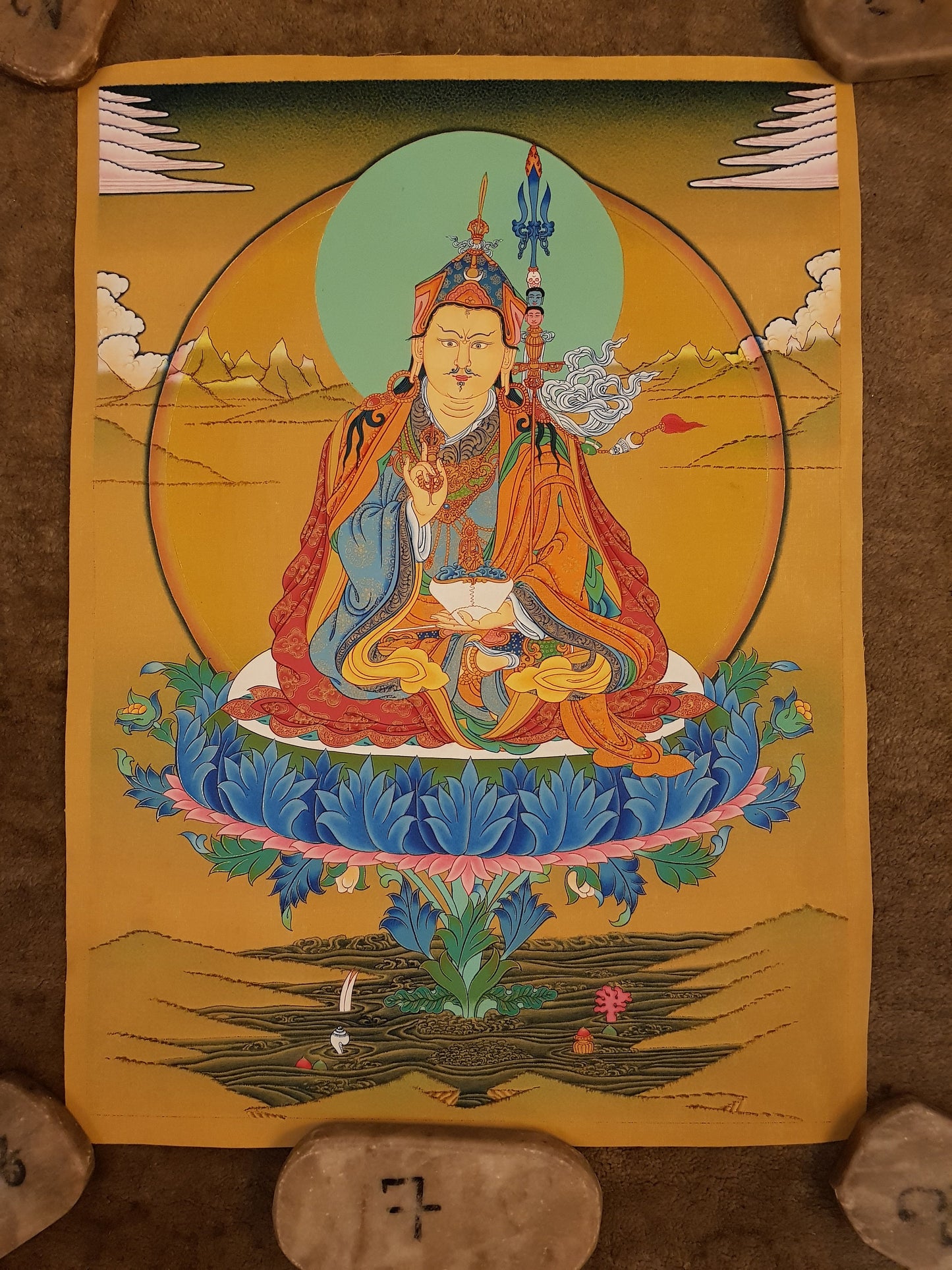 69. Guru Rinpoche Padmasambhava Thanka (Thangka). Free Brocade / Free Shipping.