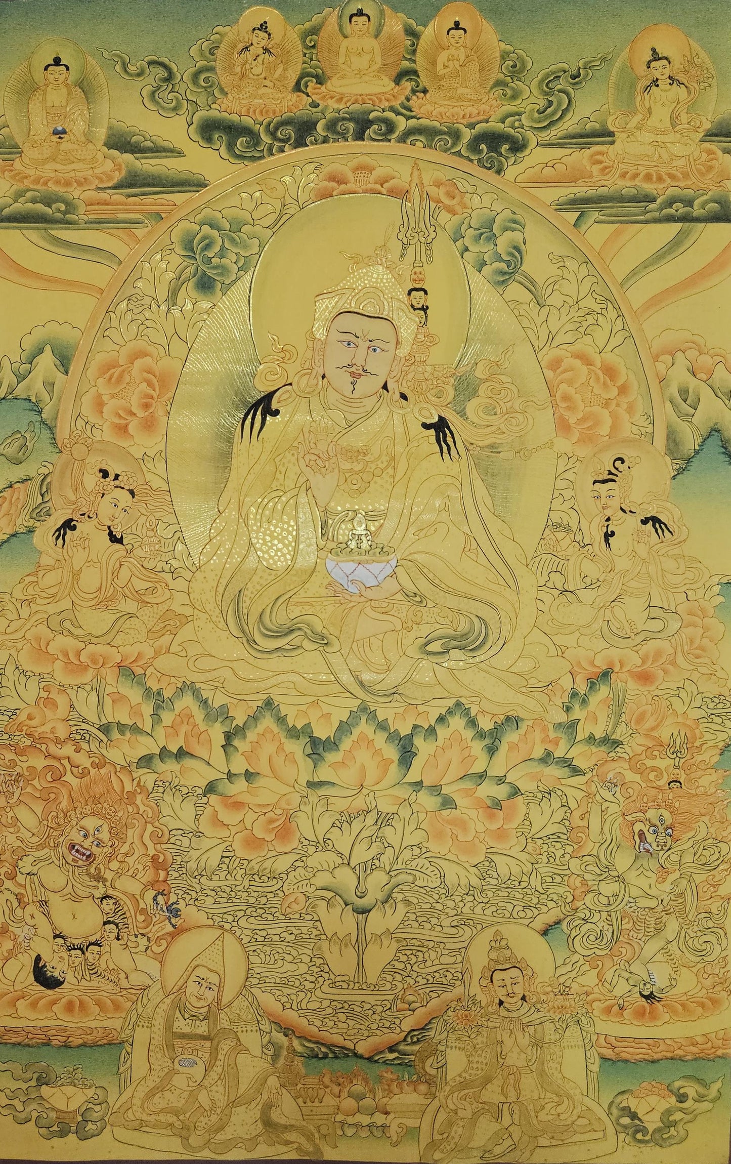 367. 8 Eight Guru Rinpoche Padmasambhava Tsen Gye Thanka (Thangka). Free Brocade / Free Shipping.