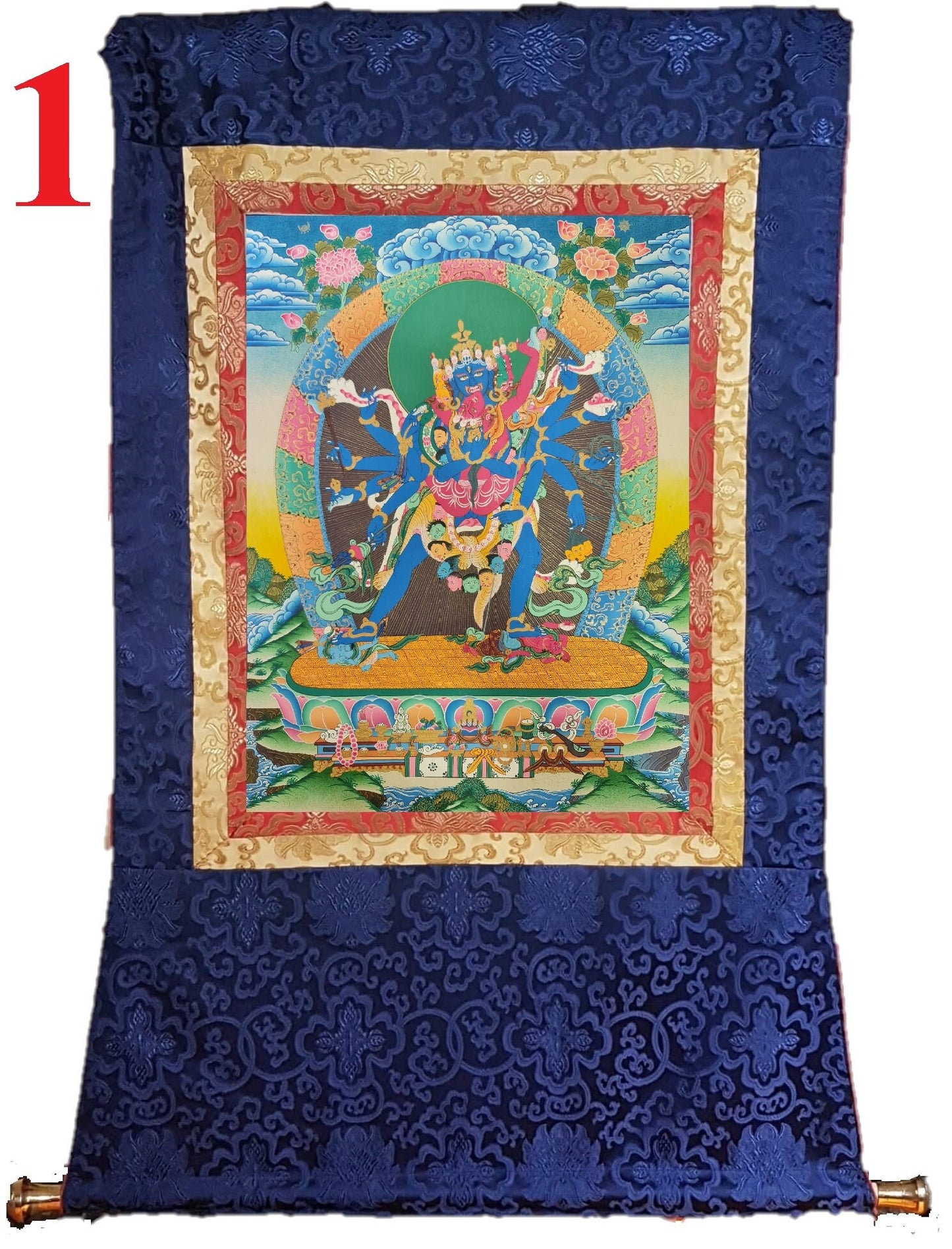 26. 12 Arm Chakrasamvara Thanka (Thangka) Painting. Free Brocade / Free Shipping.