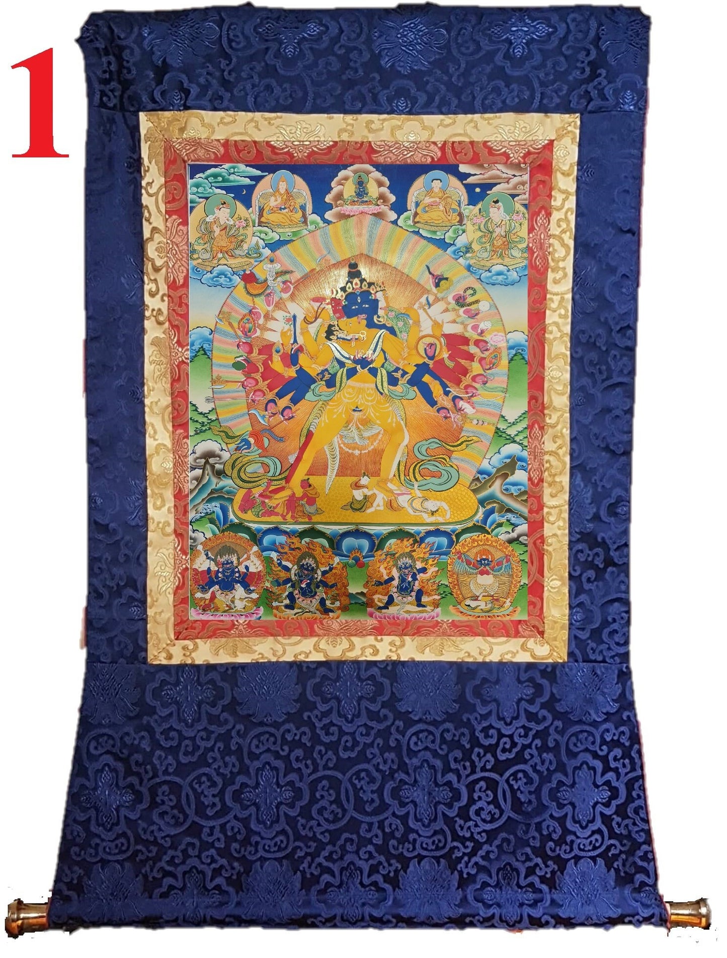 208. 12 Arm Kalachakra Consort Thangka (Thanka) Painting. Free Brocade / Free Shipping.
