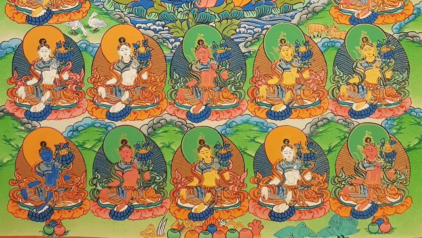 2. Green Tara with 21 other Tara Thangka (Thanka). Free Brocade / Free Shipping.