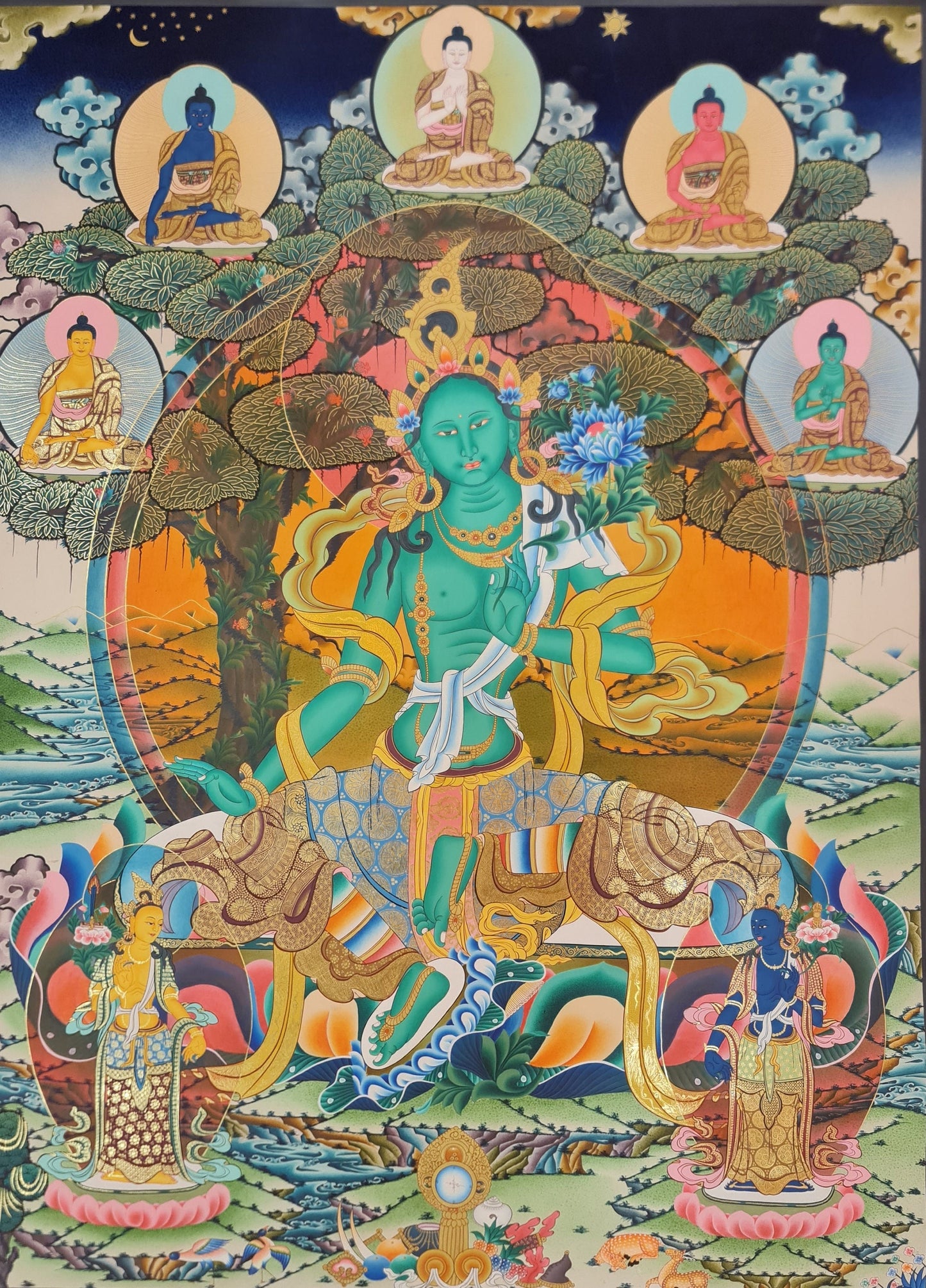 263. Large Green Tara Thangka (Thanka). Free Brocade / Free Shipping.