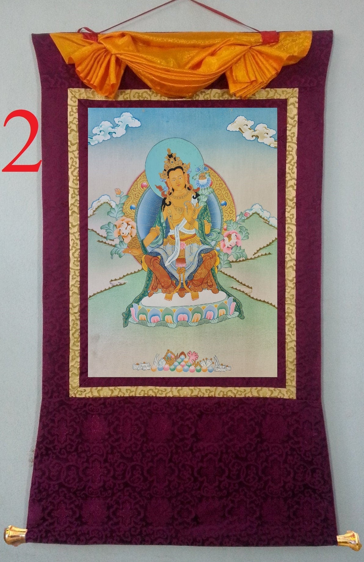 168. Maitreya (Metteyya) Buddha Thangka (Thanka). Free Brocade / Free Shipping.
