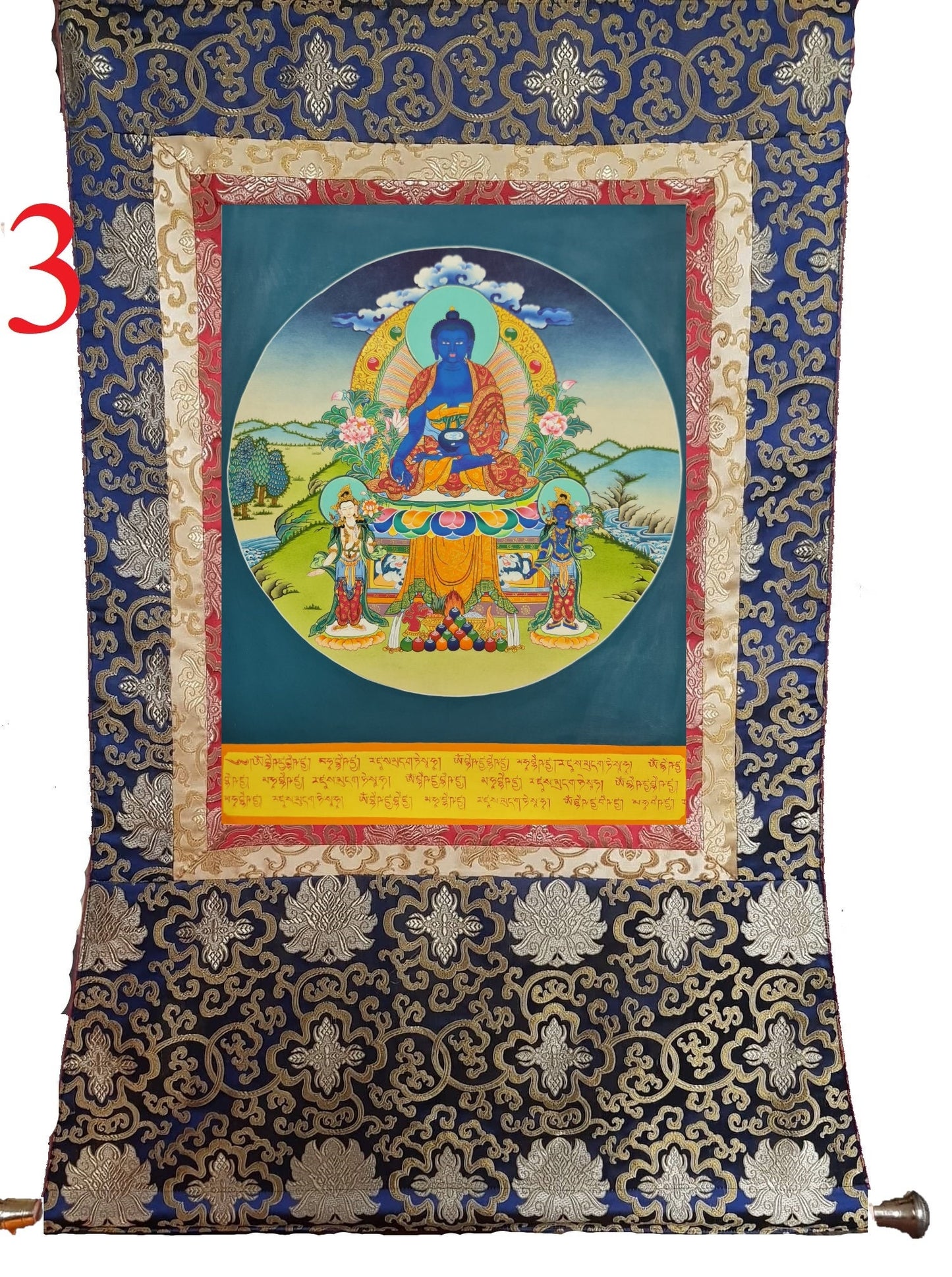 302. Medicine Buddha Thanka (Thangka). Free Brocade / Free Shipping.