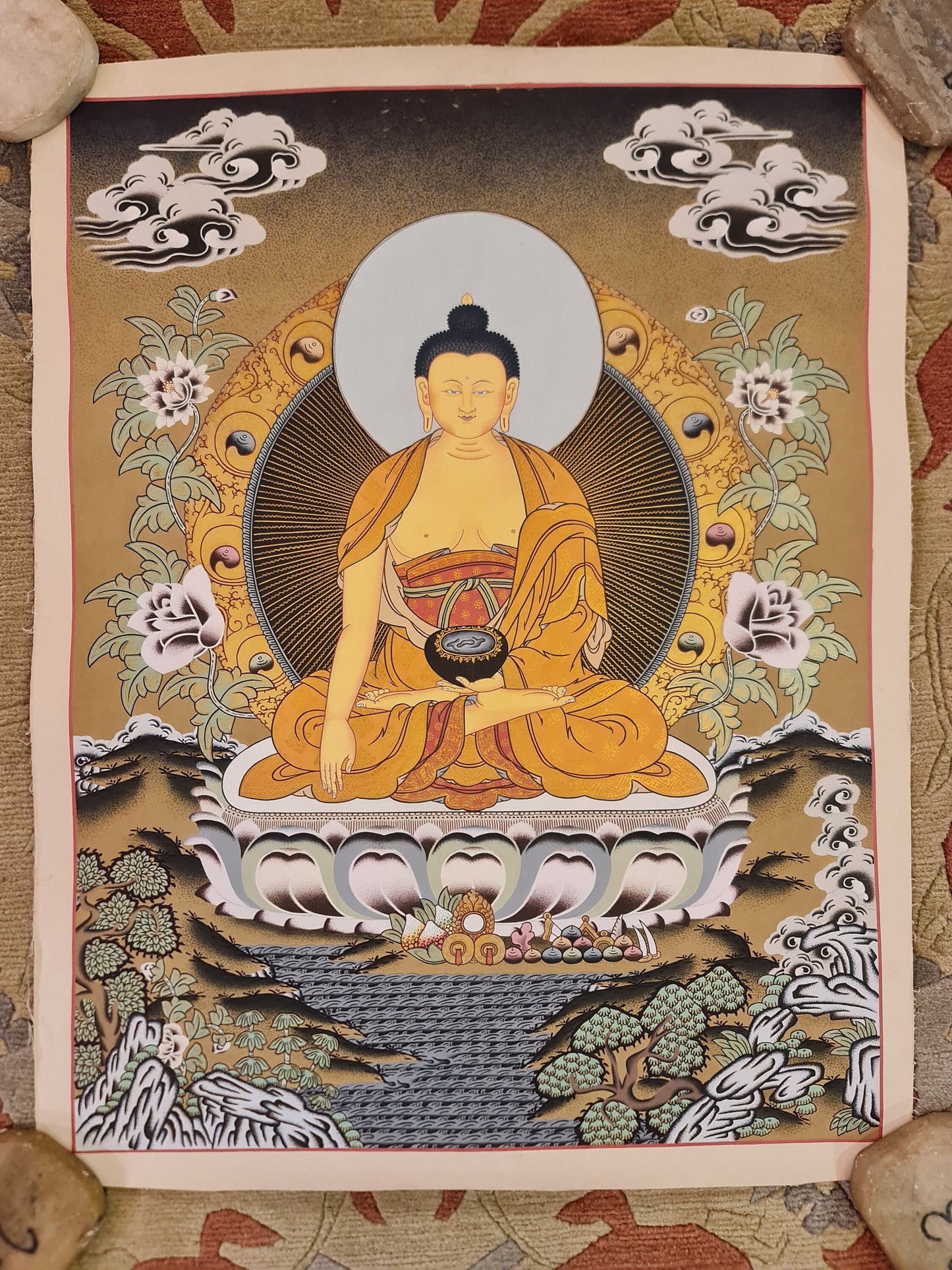114. Shakyamuni Buddha Thangka (Thanka). Free Brocade / Free Shipping.