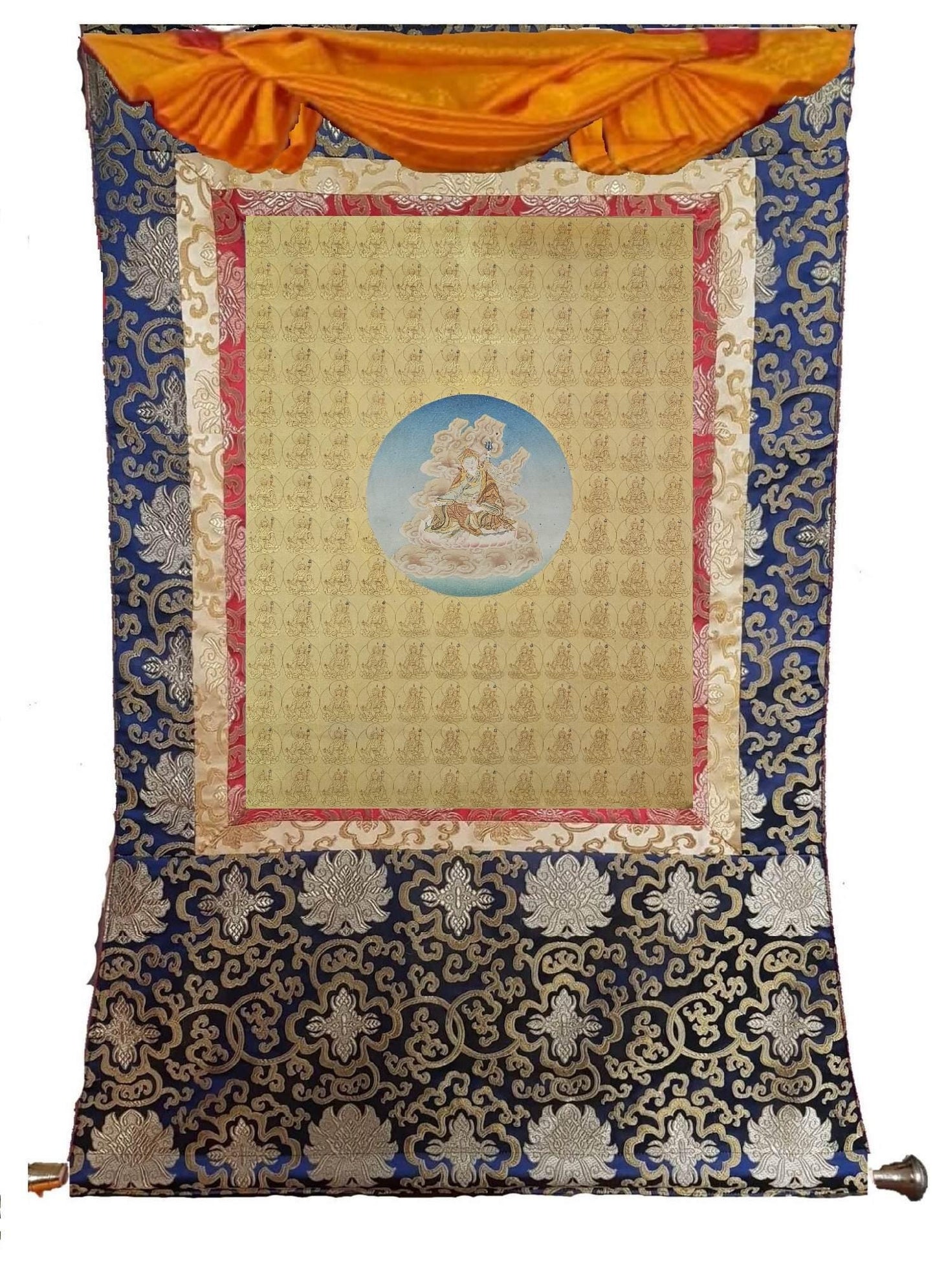 383.  108 Old Guru Rinpoche Padmasambhava Thanka (Thangka). Free Brocade / Free Shipping.
