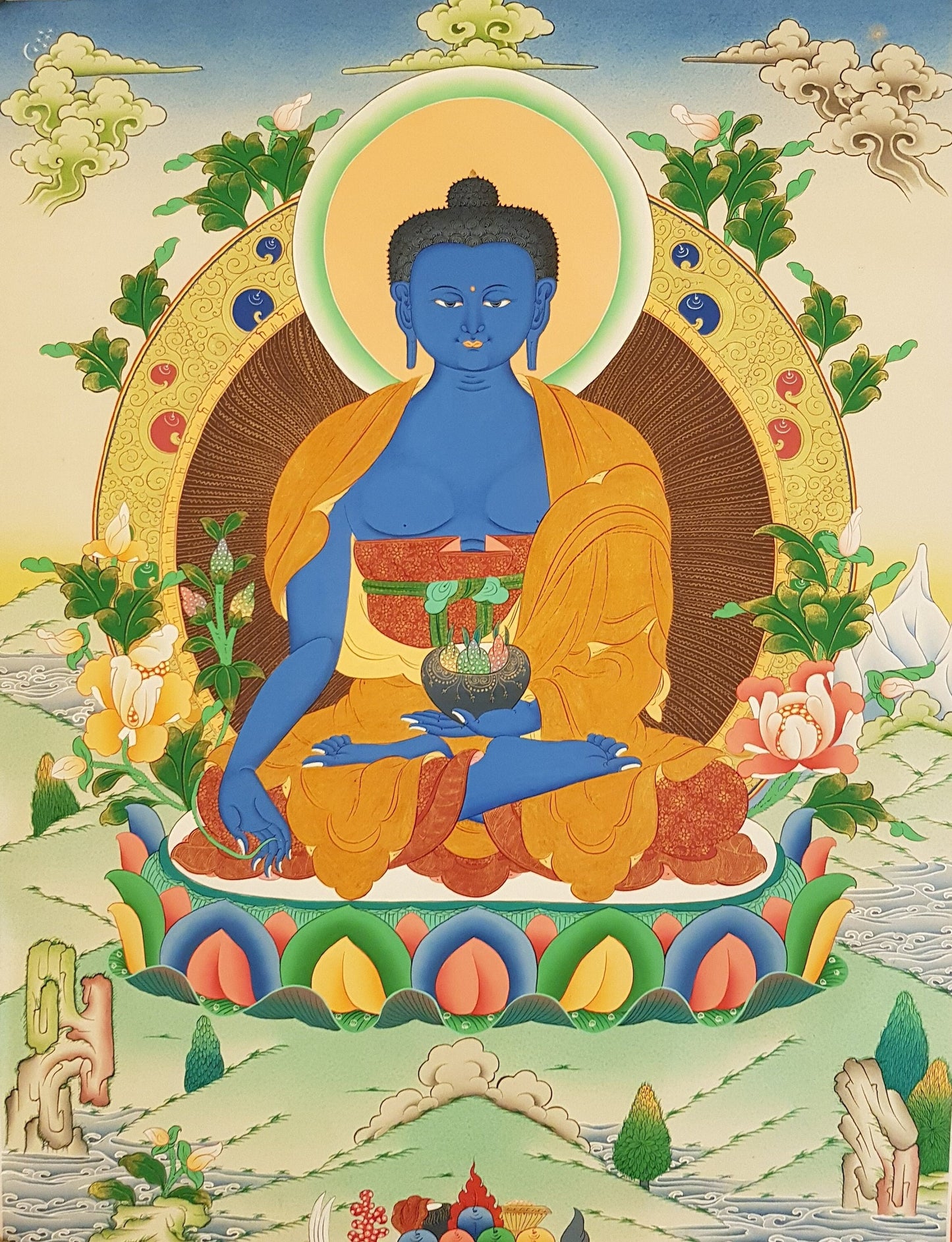 85. Medicine Buddha Thanka (Thangka). Free Brocade / Free Shipping.