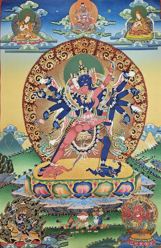 363. 12 Arm Chakrasamvara Thanka (Thangka) Painting. Free Brocade / Free Shipping.